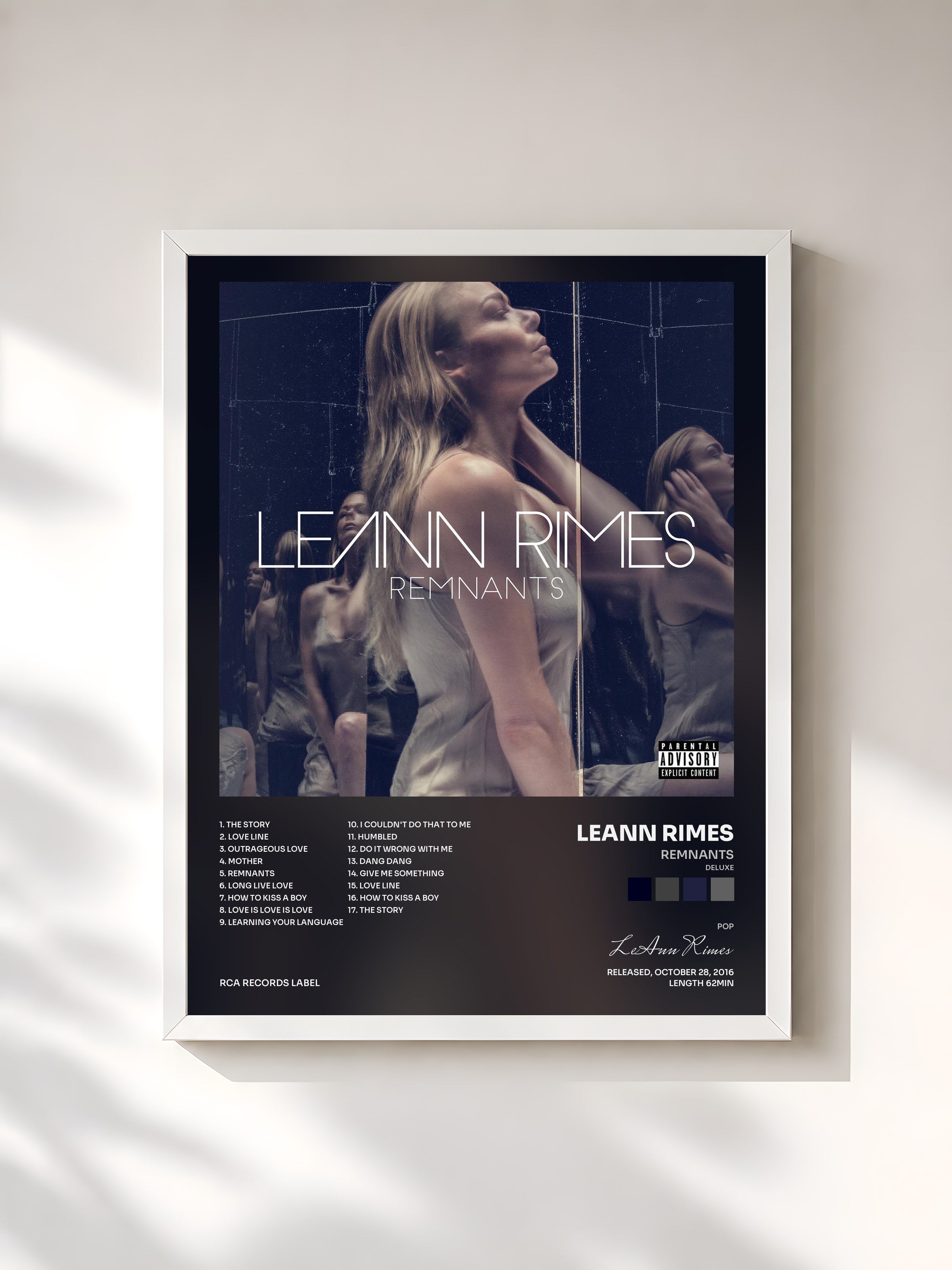 #blanc Tableau de l'album Remnants (Deluxe) de LeAnn Rimes, cadre blanc, imprimé et encadré en France