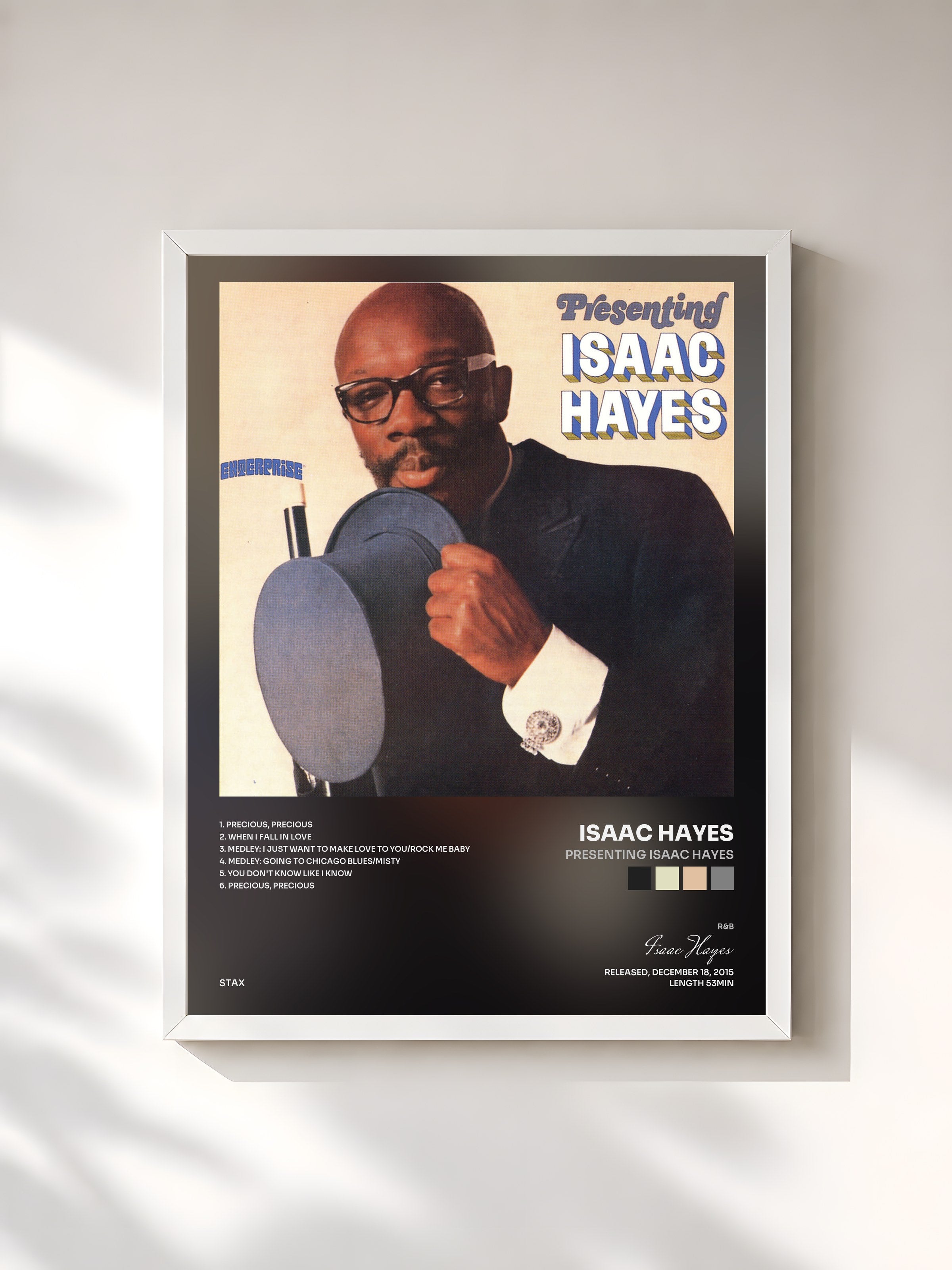 #blanc Tableau de l'album Presenting Isaac Hayes de Isaac Hayes, cadre blanc, imprimé et encadré en France