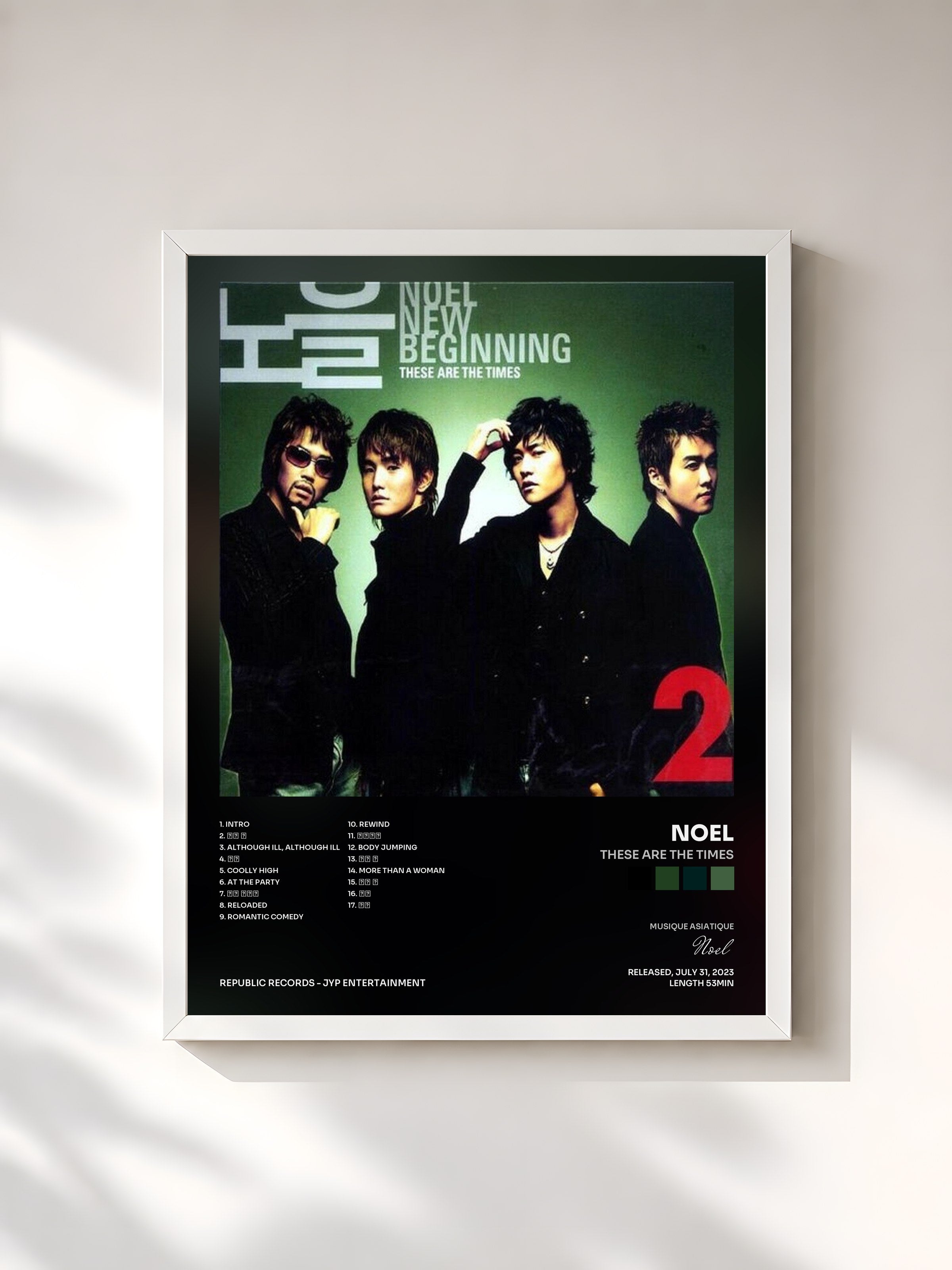 #blanc Tableau de l'album These Are The Times de Noel, cadre blanc, imprimé et encadré en France