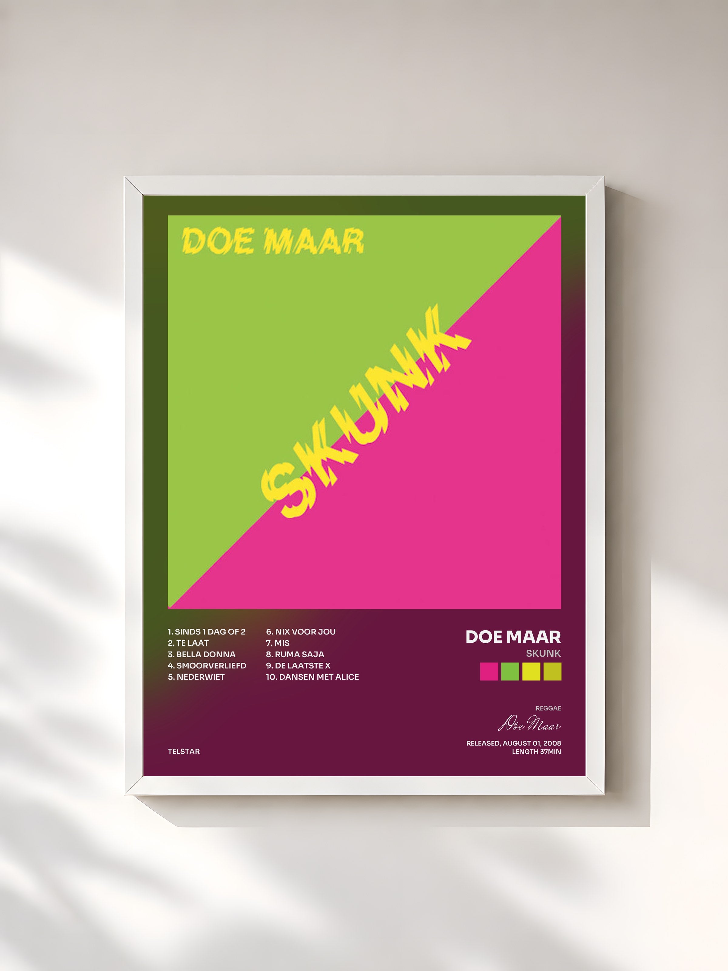 #blanc Tableau de l'album Skunk de Doe Maar, cadre blanc, imprimé et encadré en France