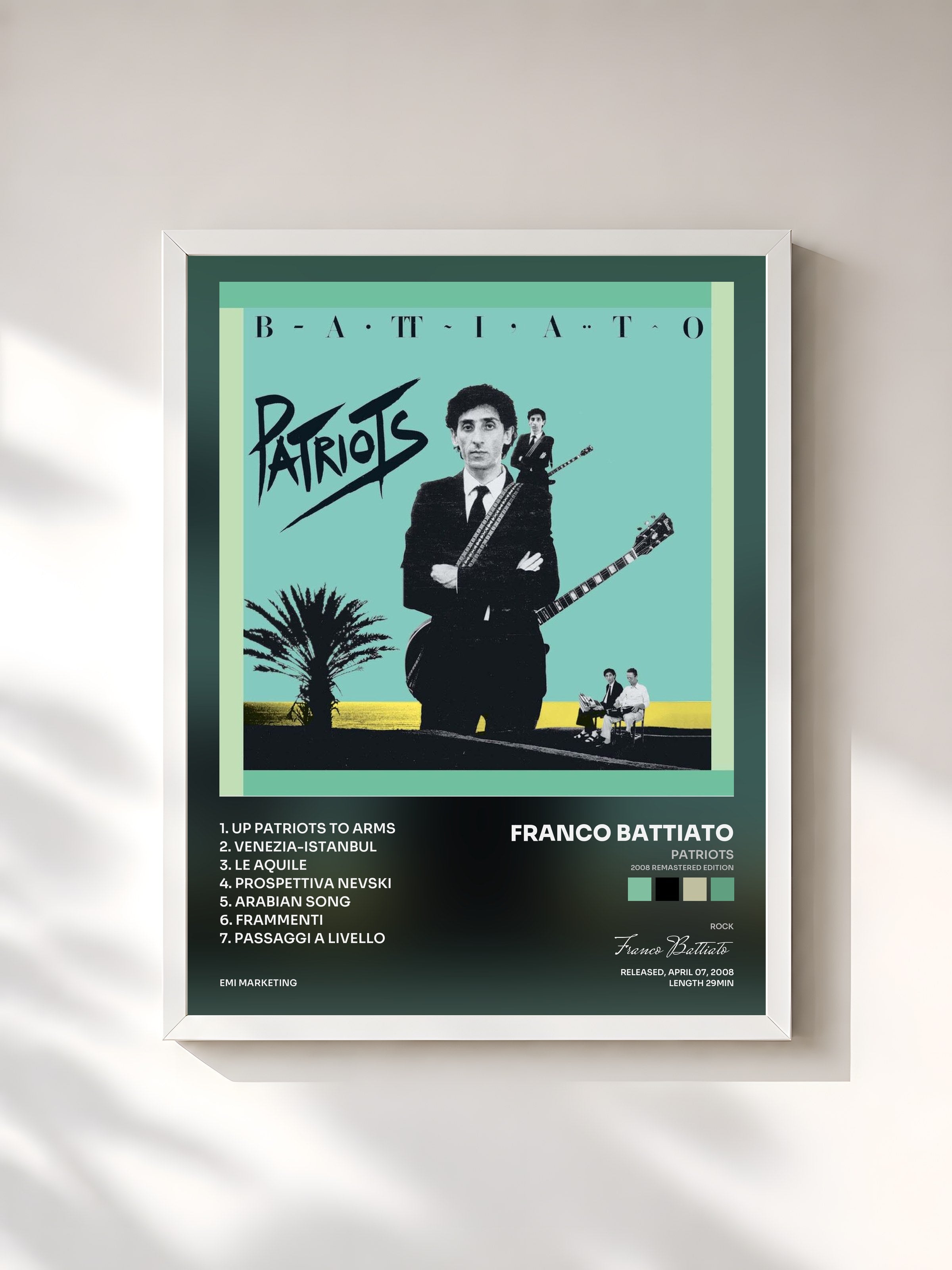 #blanc Tableau de l'album Patriots (2008 Remastered Edition) de Franco Battiato, cadre blanc, imprimé et encadré en France