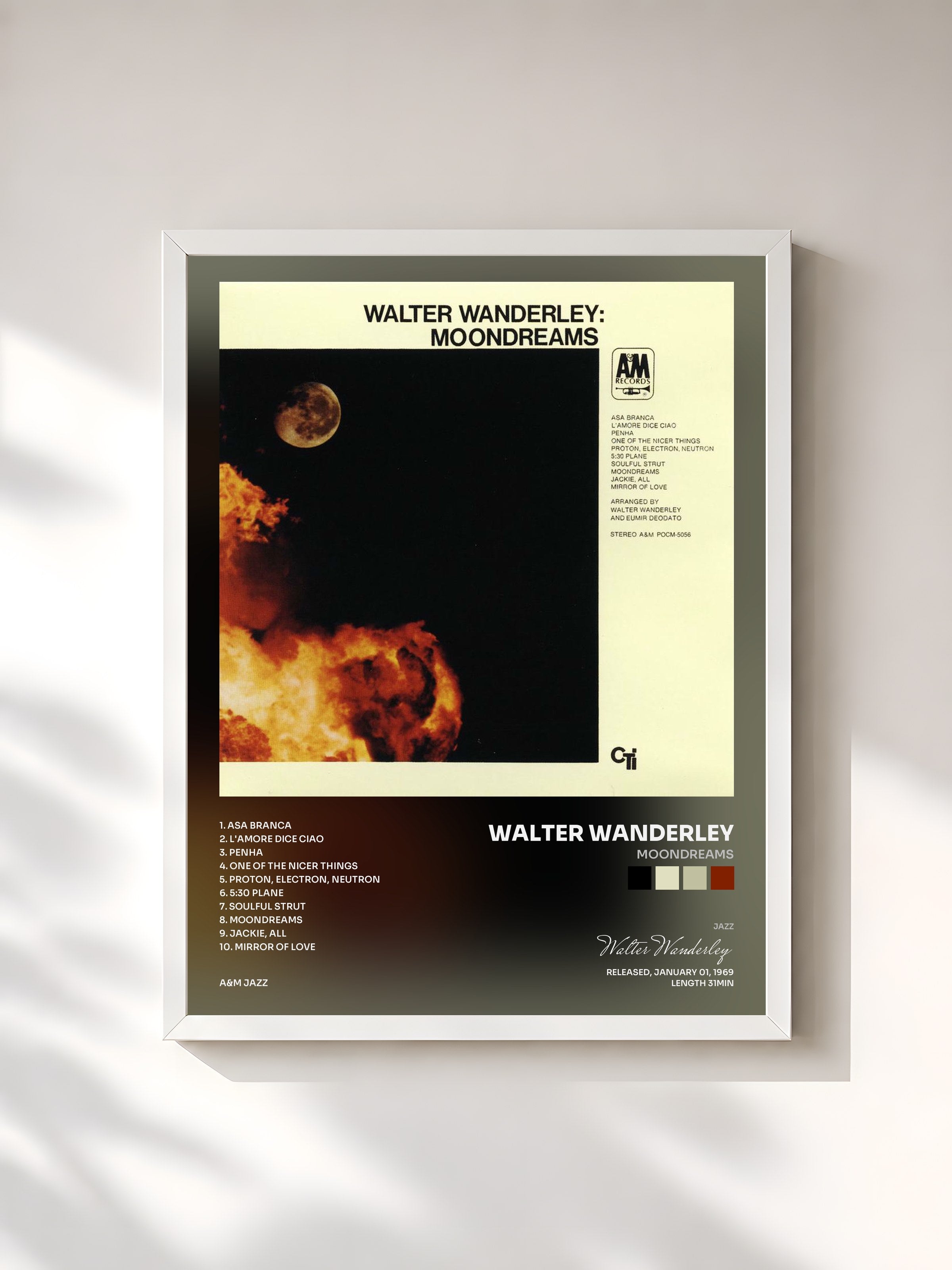 #blanc Tableau de l'album Moondreams de Walter Wanderley, cadre blanc, imprimé et encadré en France