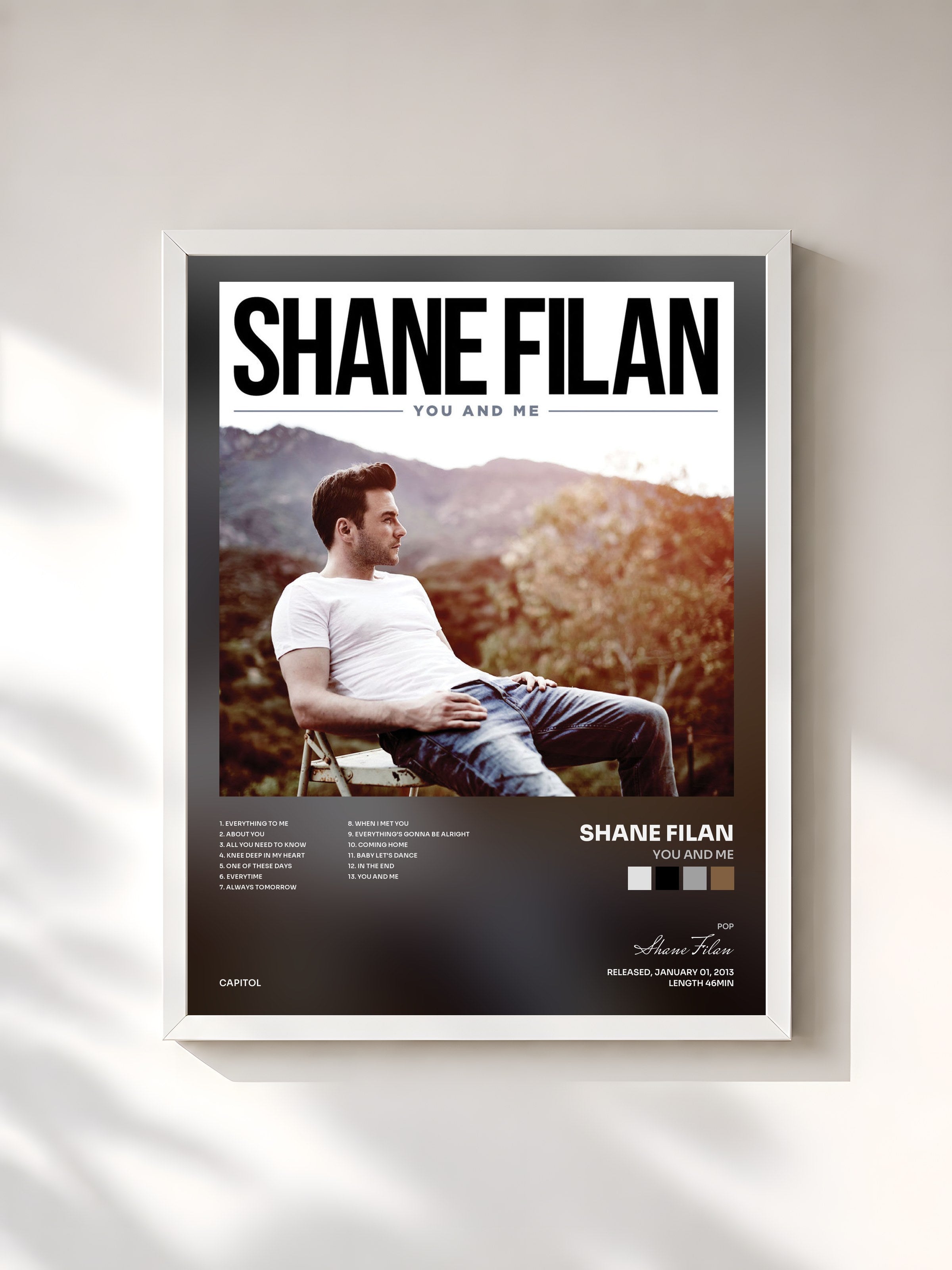 #blanc Tableau de l'album You And Me de Shane Filan, cadre blanc, imprimé et encadré en France