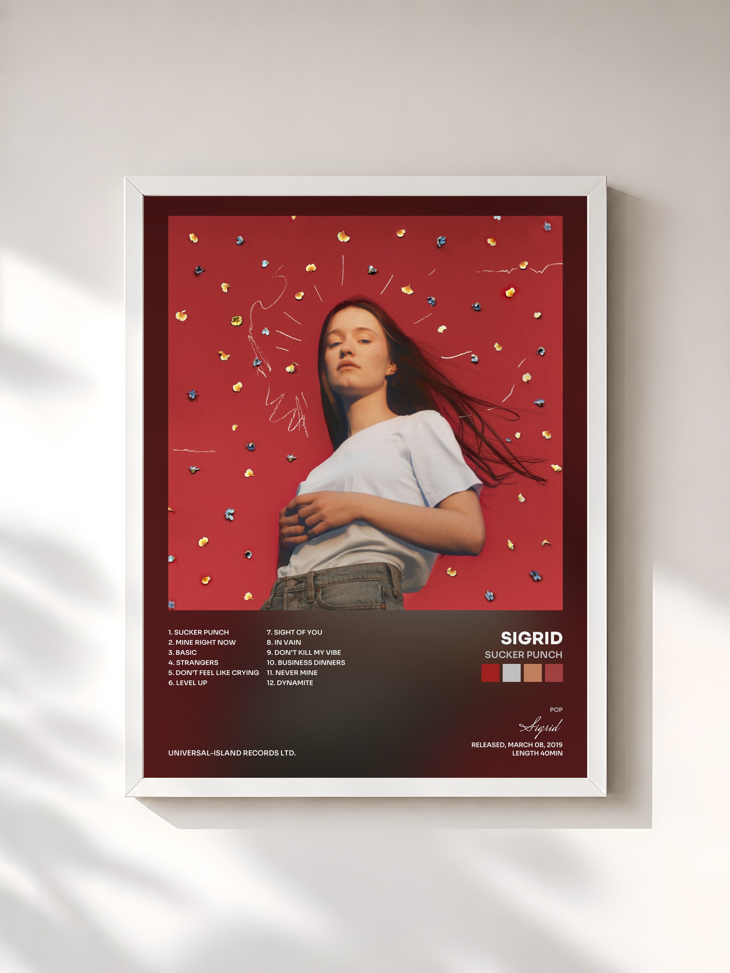 #blanc Tableau de l'album Sucker Punch de Sigrid, cadre blanc, imprimé et encadré en France