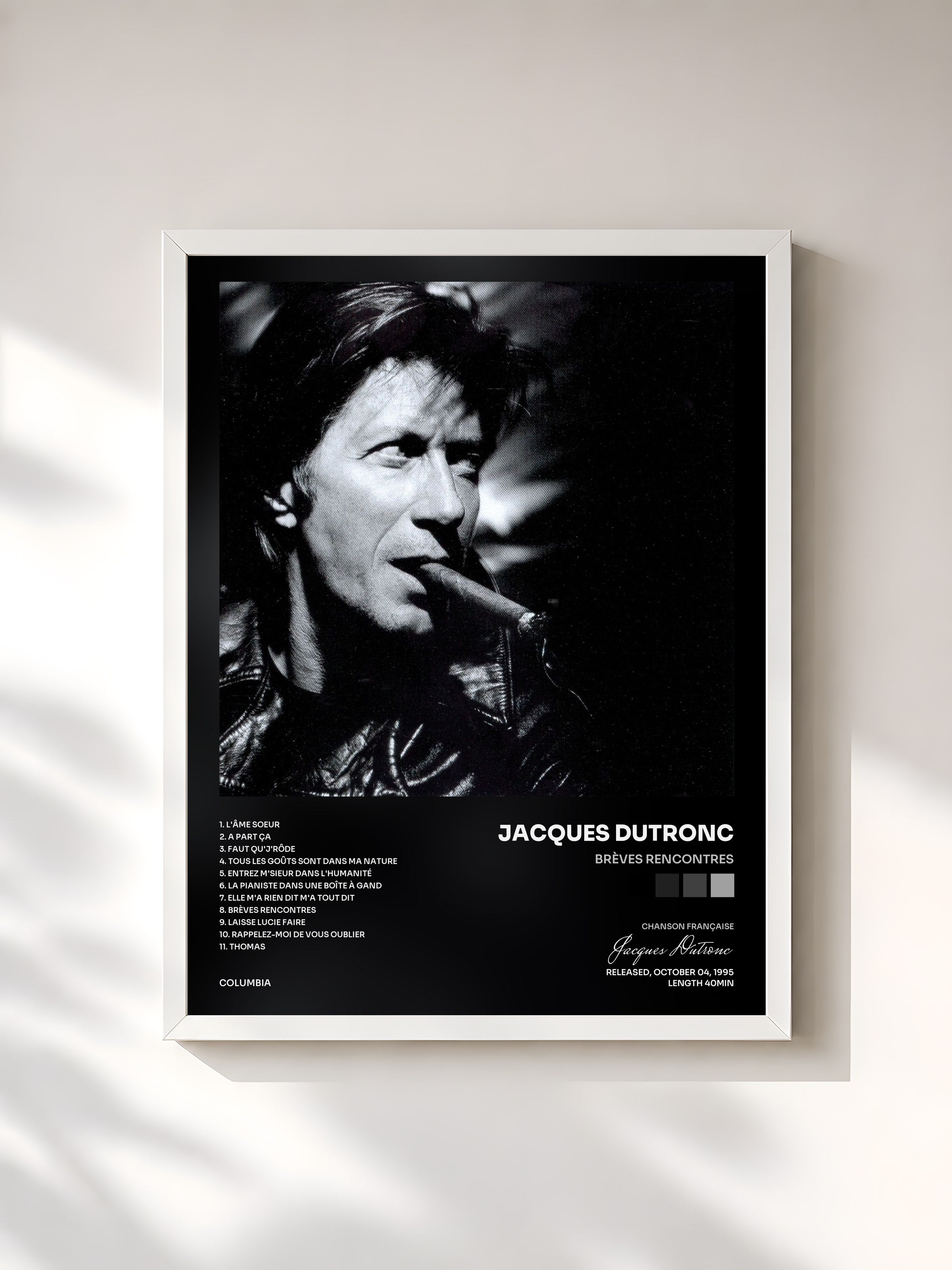 #blanc Tableau de l'album Brèves rencontres de Jacques Dutronc, cadre blanc, imprimé et encadré en France