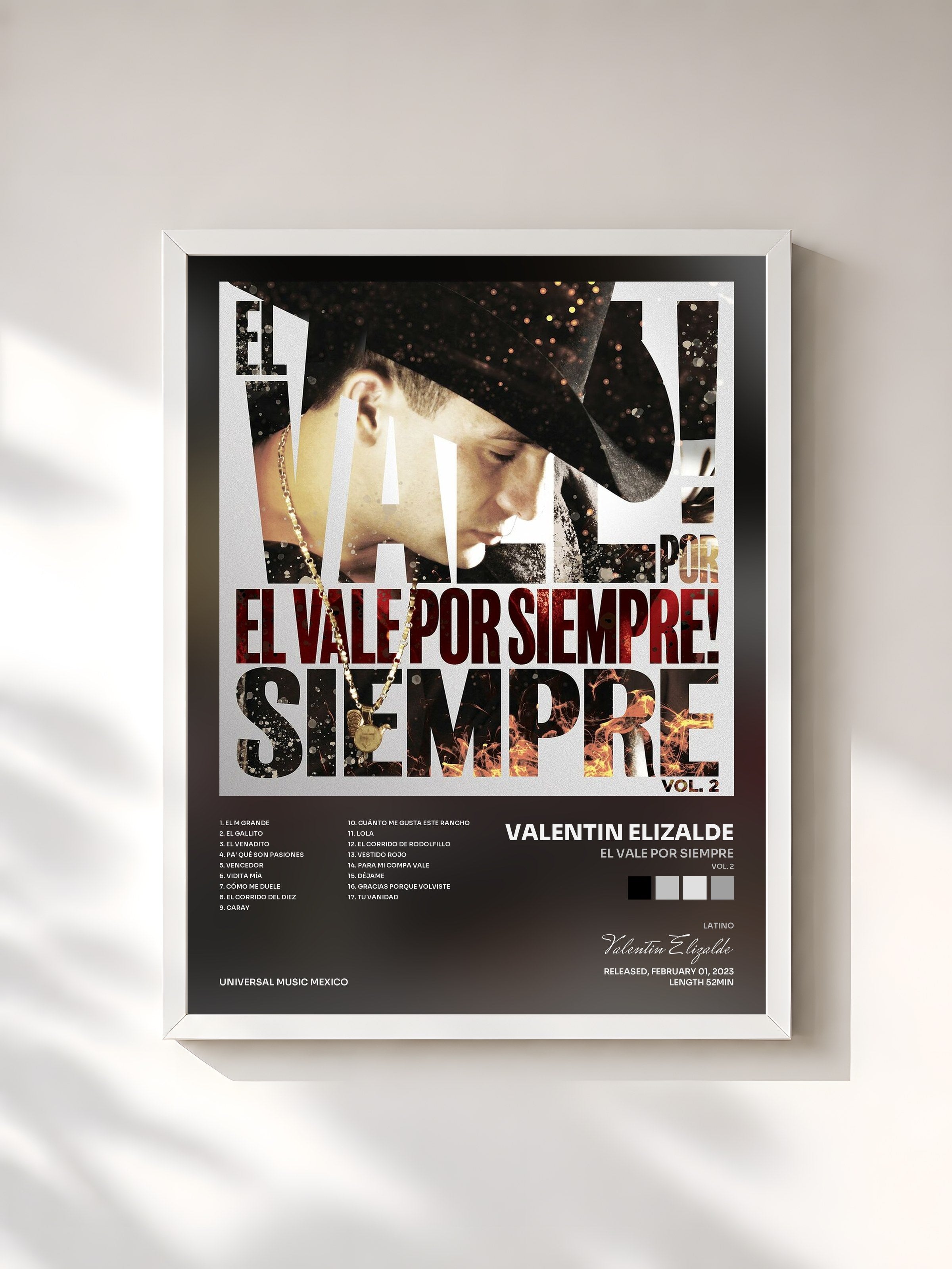 #blanc Tableau de l'album El Vale Por Siempre (Vol. 2) de Valentin Elizalde, cadre blanc, imprimé et encadré en France