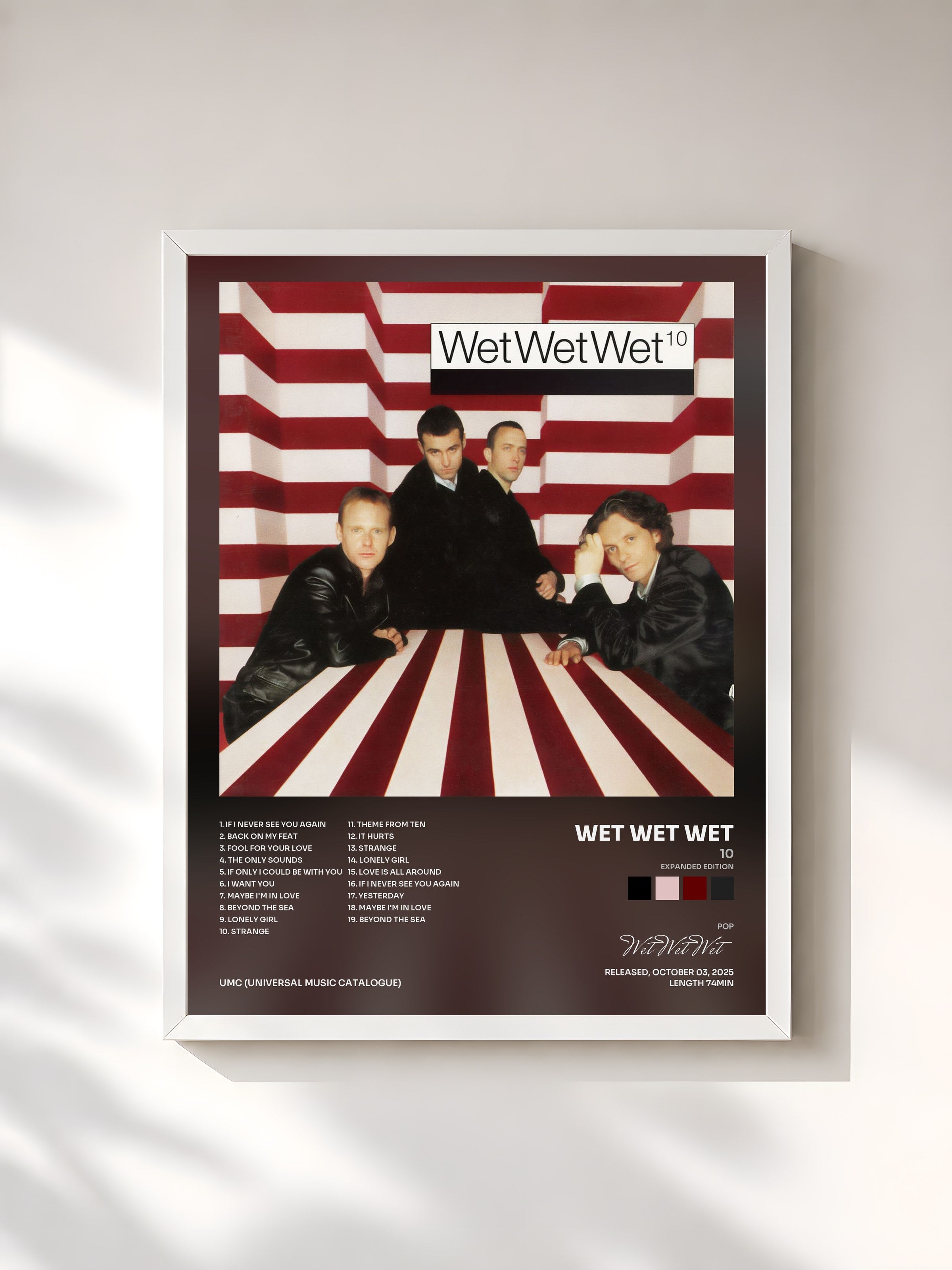 #blanc Tableau de l'album 10 (Expanded Edition) de Wet Wet Wet, cadre blanc, imprimé et encadré en France