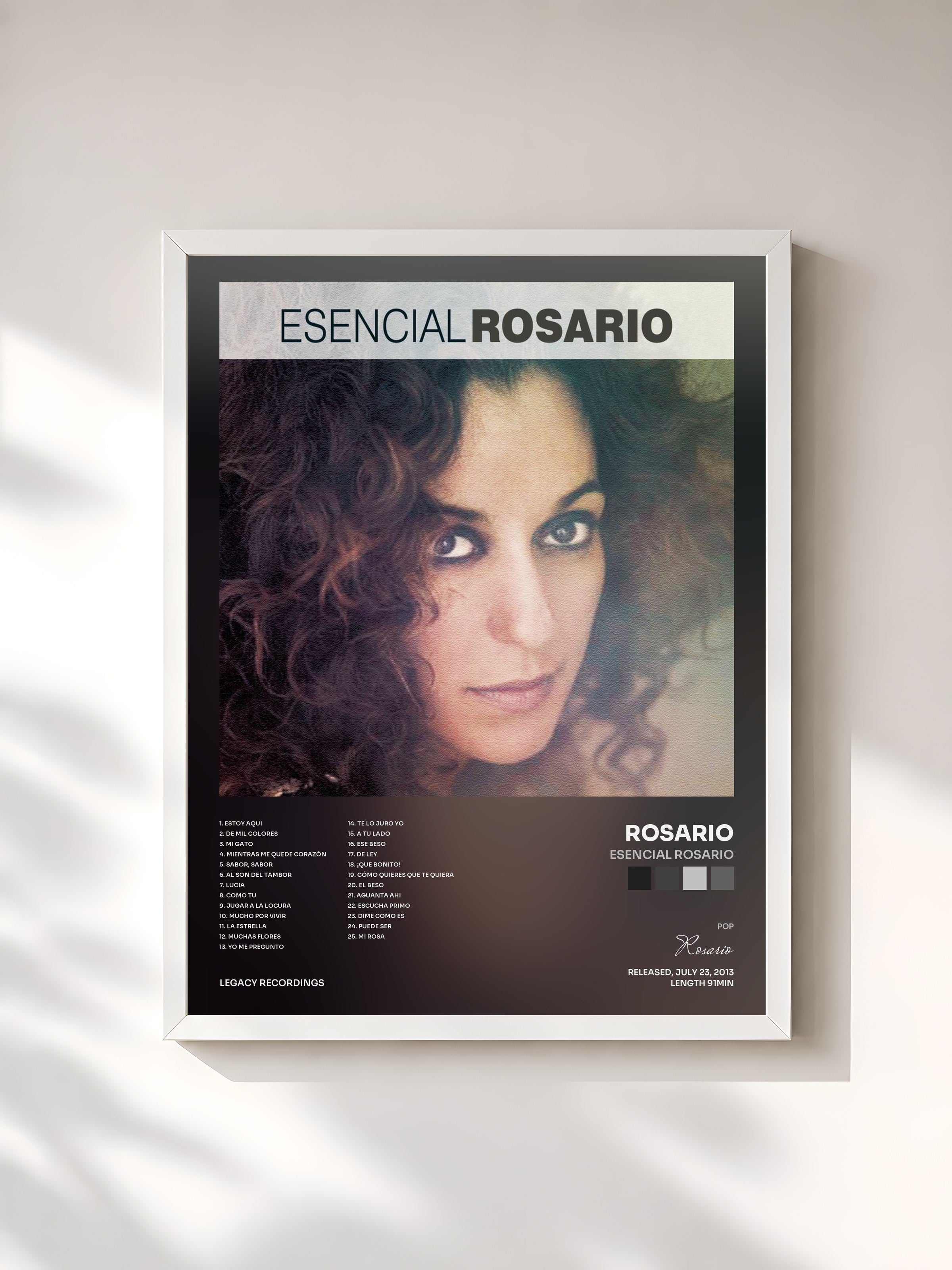 #blanc Tableau de l'album Esencial Rosario de Rosario, cadre blanc, imprimé et encadré en France