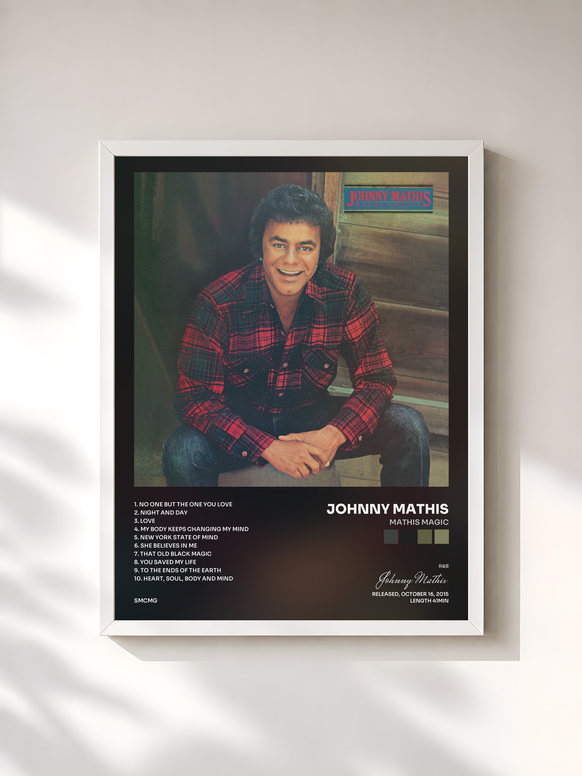 #blanc Tableau de l'album Mathis Magic de Johnny Mathis, cadre blanc, imprimé et encadré en France