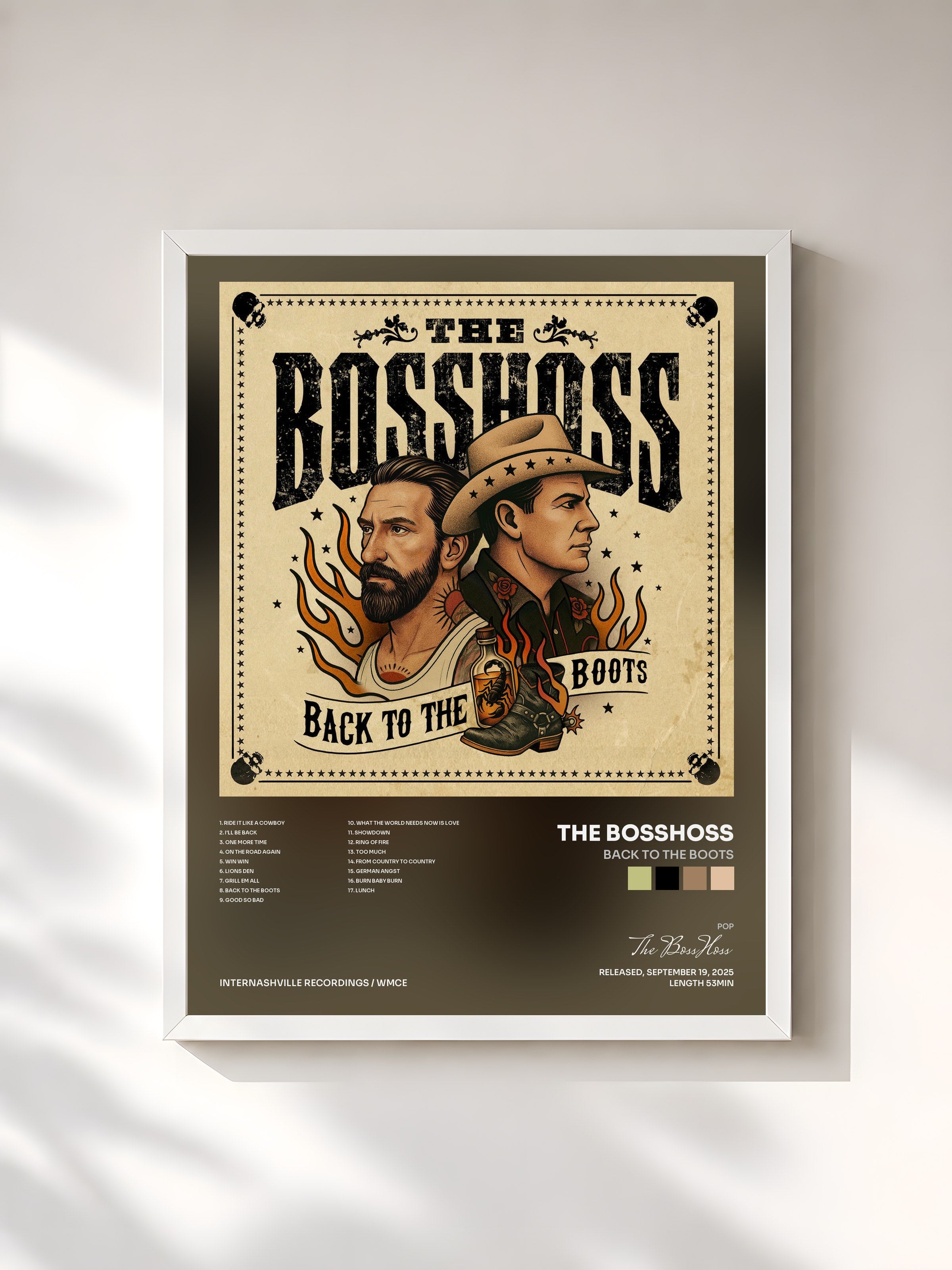 #blanc Tableau de l'album Back to the Boots de The BossHoss, cadre blanc, imprimé et encadré en France