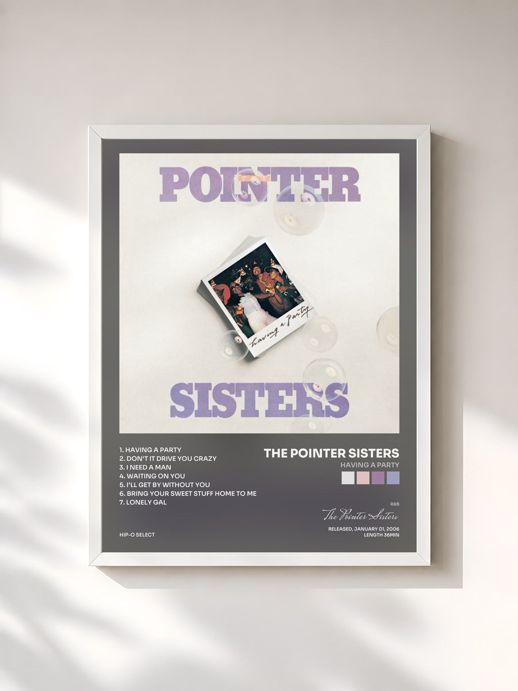 #blanc Having A Party von The Pointer Sisters als gerahmter Kunstdruck, weißer Rahmen, gedruckt und gerahmt in Frankreich