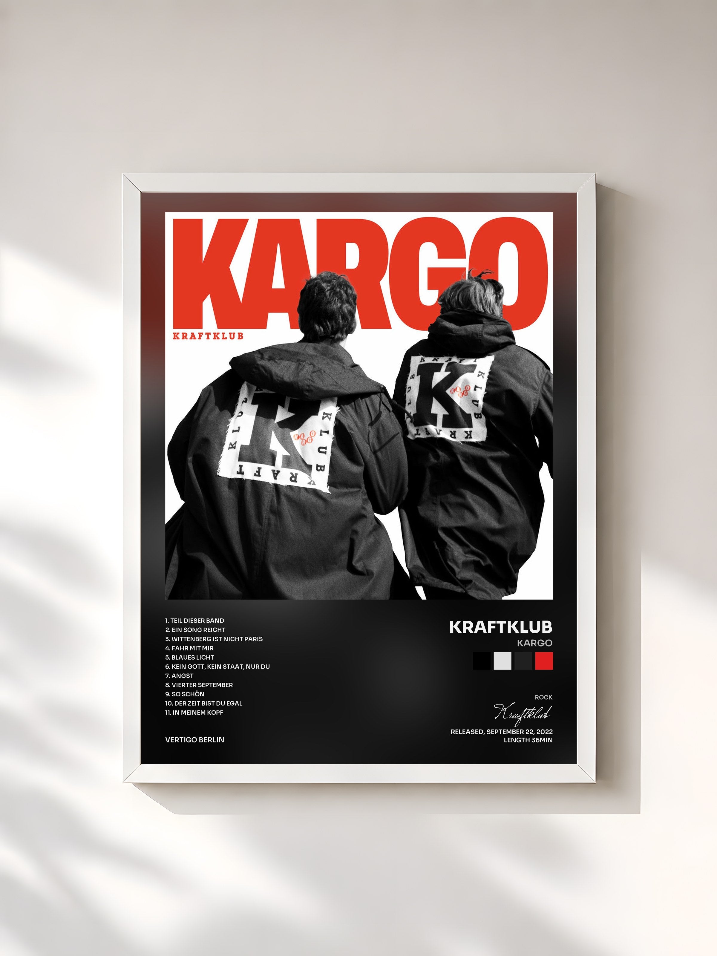 #blanc Tableau de l'album KARGO de Kraftklub, cadre blanc, imprimé et encadré en France