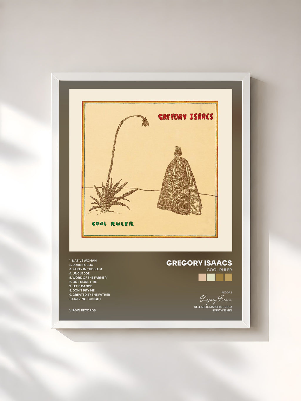 #blanc Tableau de l'album Cool Ruler de Gregory Isaacs, cadre blanc, imprimé et encadré en France