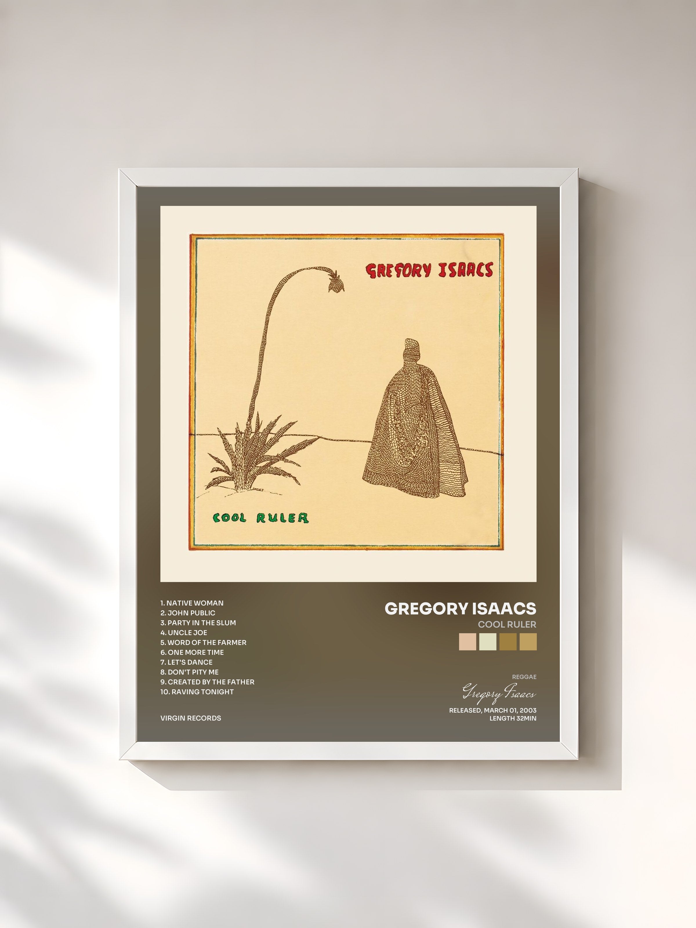 #blanc Tableau de l'album Cool Ruler de Gregory Isaacs, cadre blanc, imprimé et encadré en France