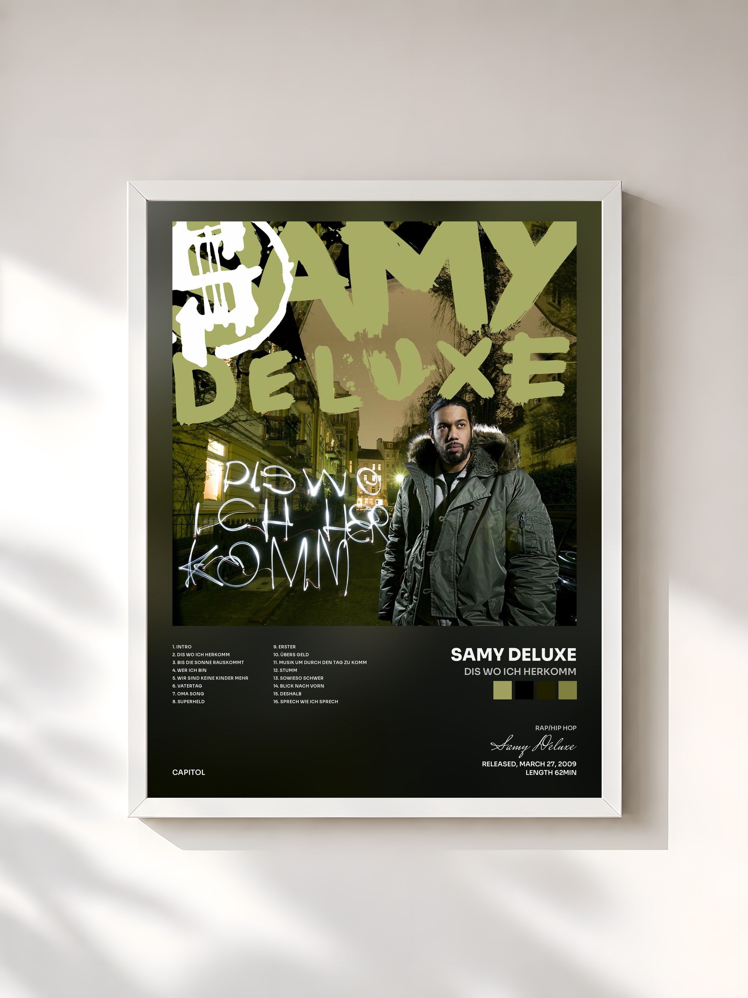 #blanc Tableau de l'album Dis Wo Ich Herkomm de Samy Deluxe, cadre blanc, imprimé et encadré en France