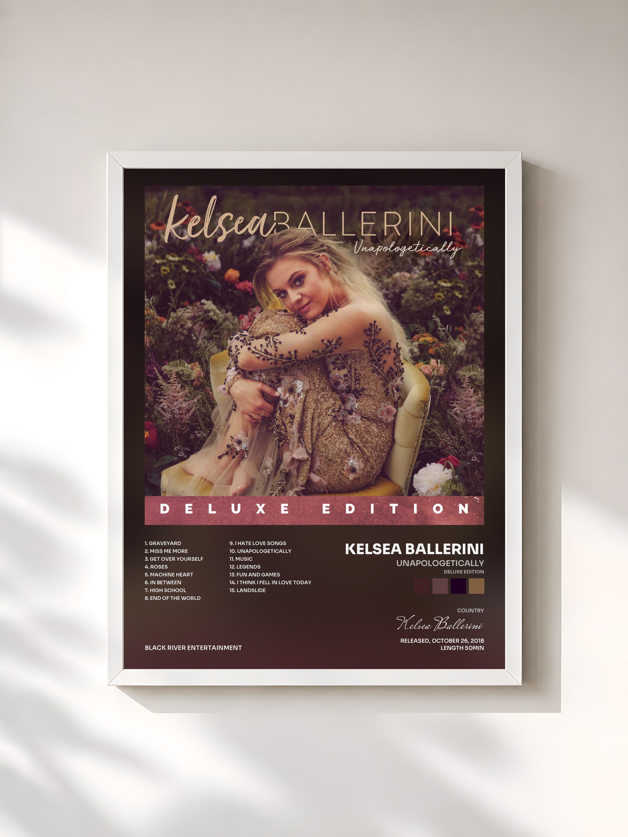 #blanc Tableau de l'album Unapologetically (Deluxe Edition) de Kelsea Ballerini, cadre blanc, imprimé et encadré en France