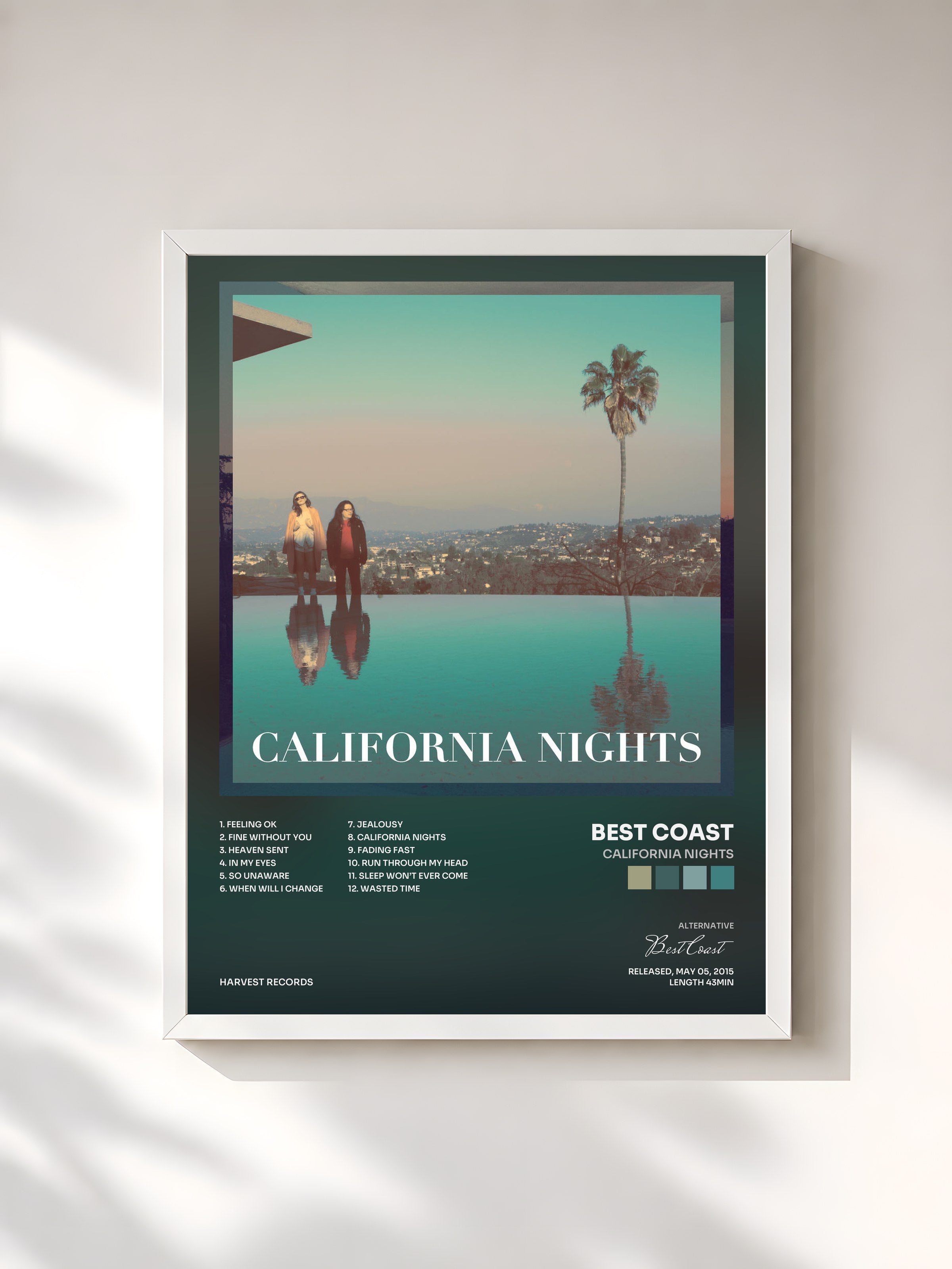 #blanc Tableau de l'album California Nights de Best Coast, cadre blanc, imprimé et encadré en France
