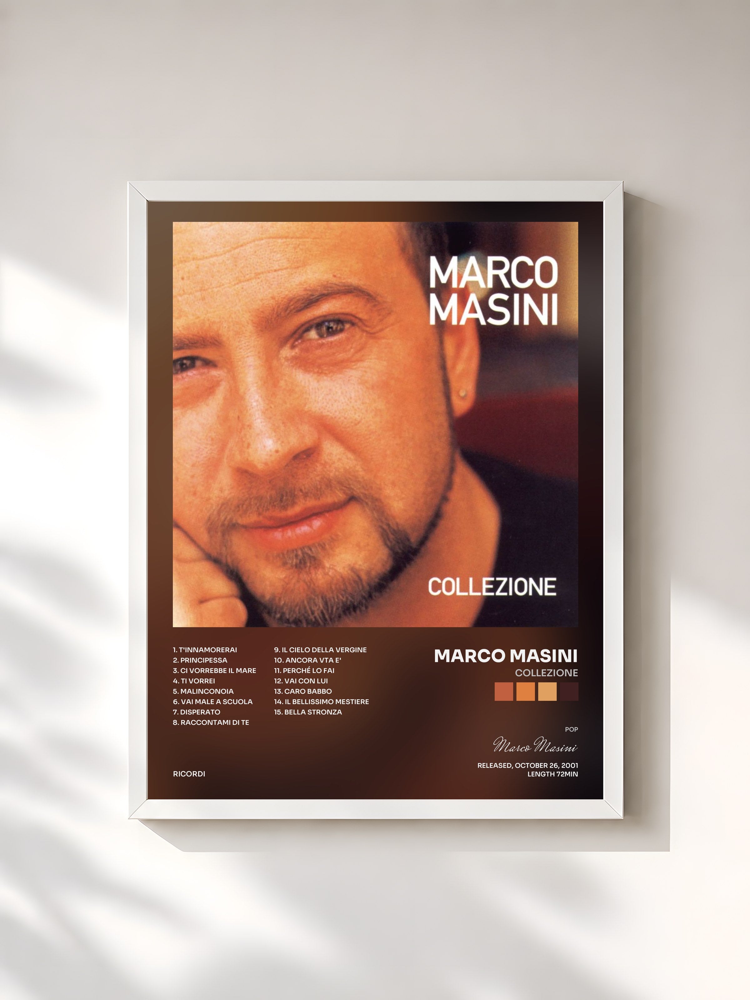 #blanc Tableau de l'album Collezione de Marco Masini, cadre blanc, imprimé et encadré en France