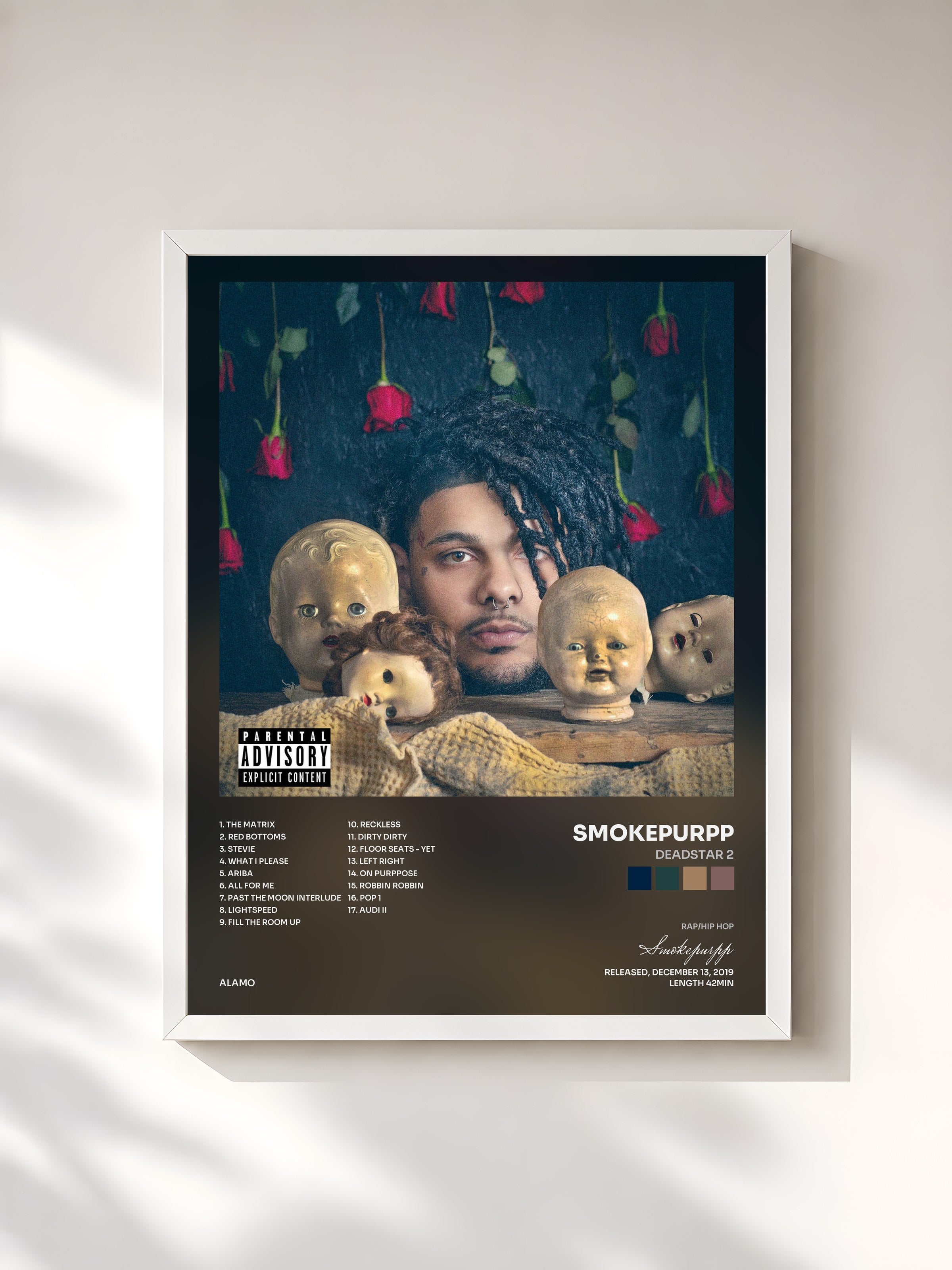 #blanc Tableau de l'album Deadstar 2 de Smokepurpp, cadre blanc, imprimé et encadré en France