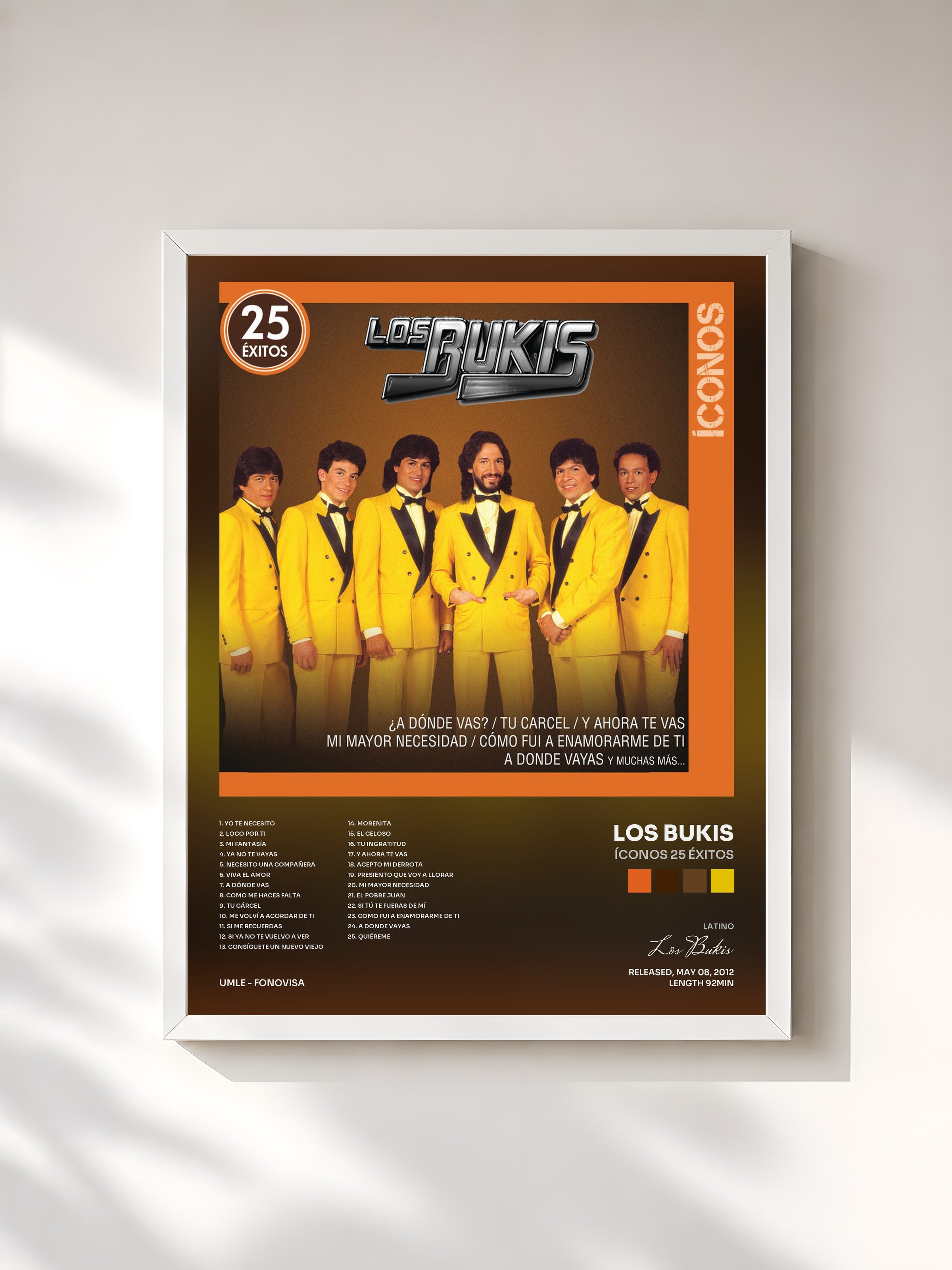 #blanc Tableau de l'album Íconos 25 Éxitos de Los Bukis, cadre blanc, imprimé et encadré en France