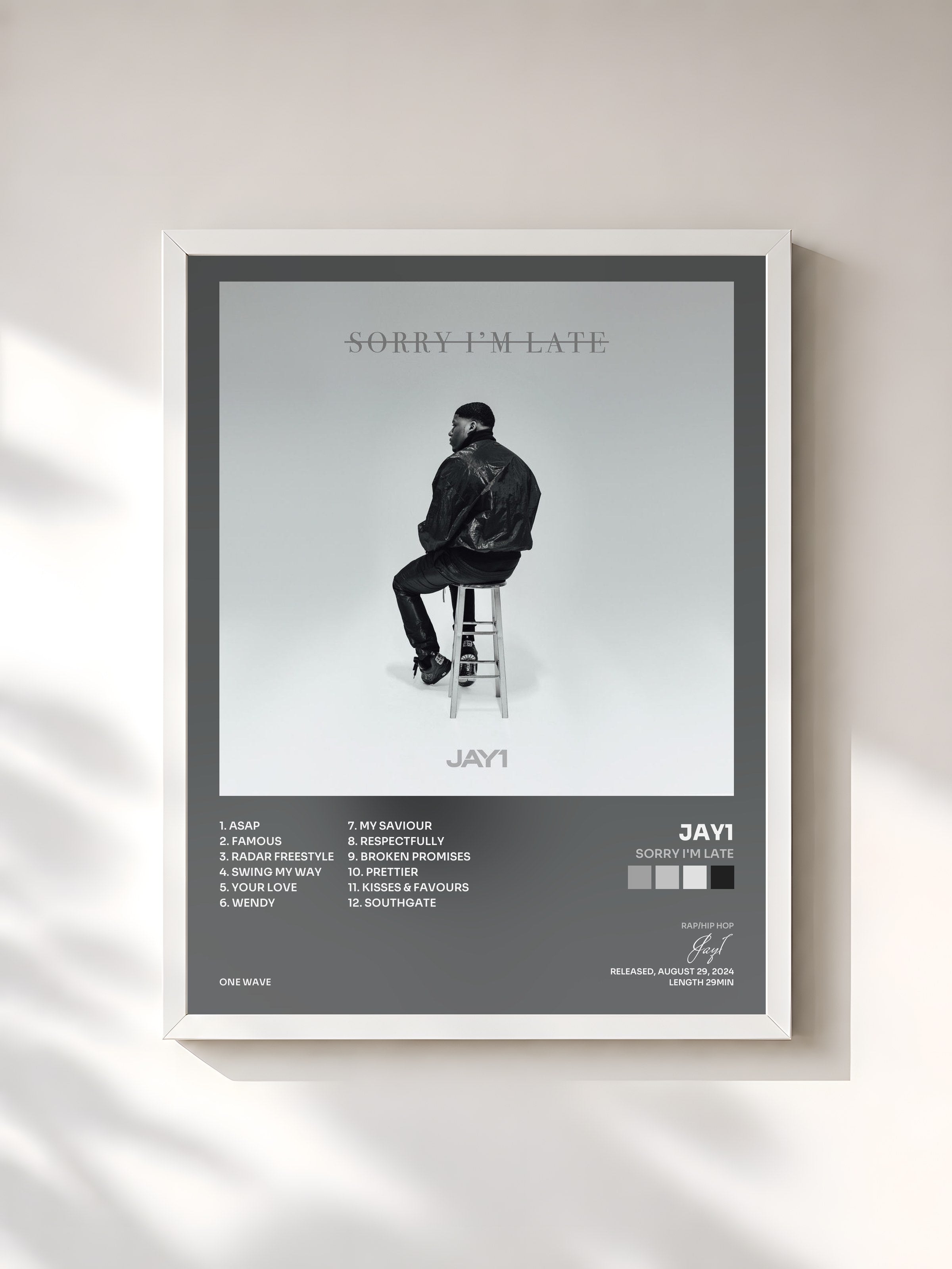 #blanc Tableau de l'album Sorry I'm Late de Jay1, cadre blanc, imprimé et encadré en France
