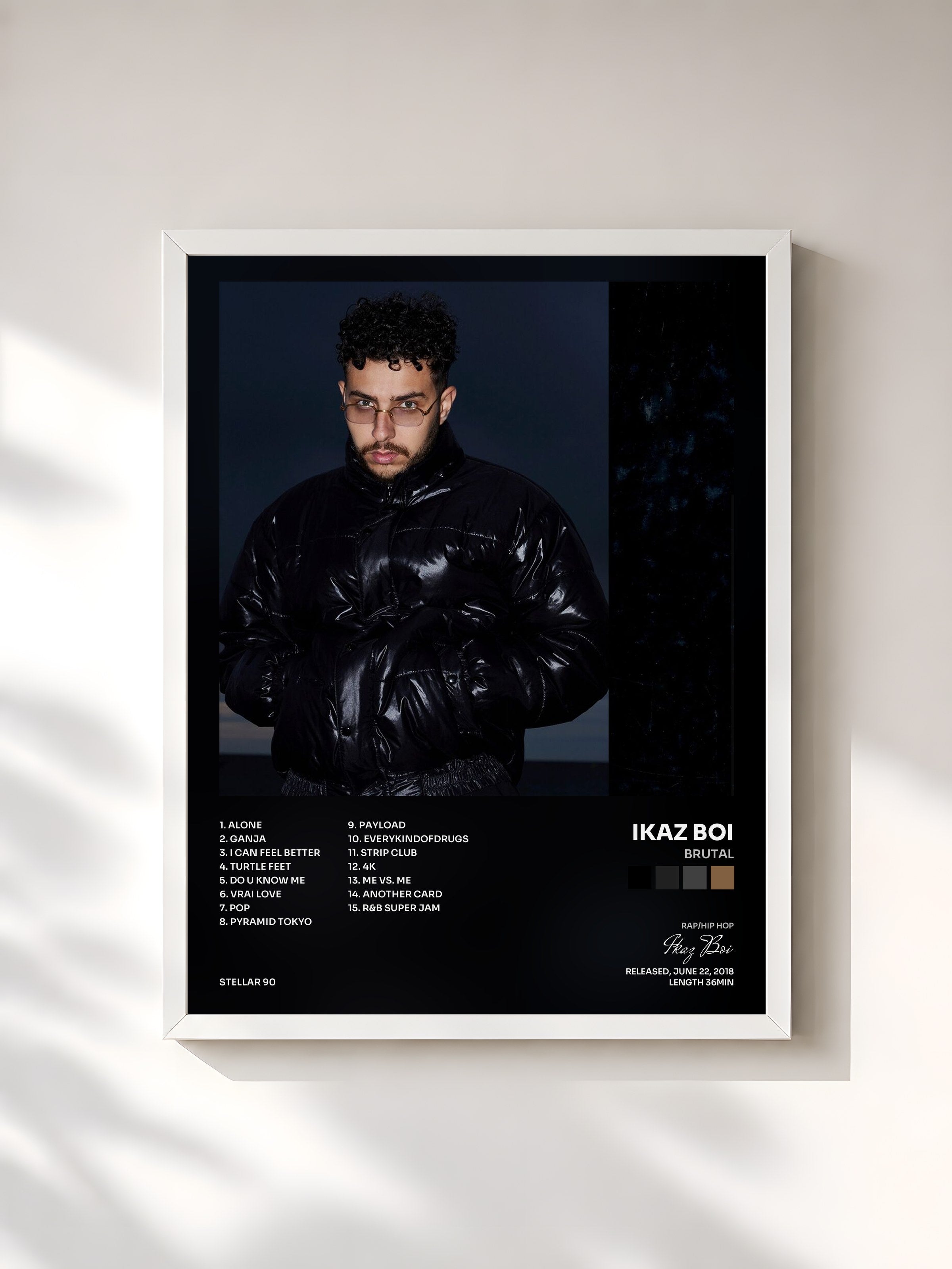 #blanc Tableau de l'album Brutal de Ikaz Boi, cadre blanc, imprimé et encadré en France