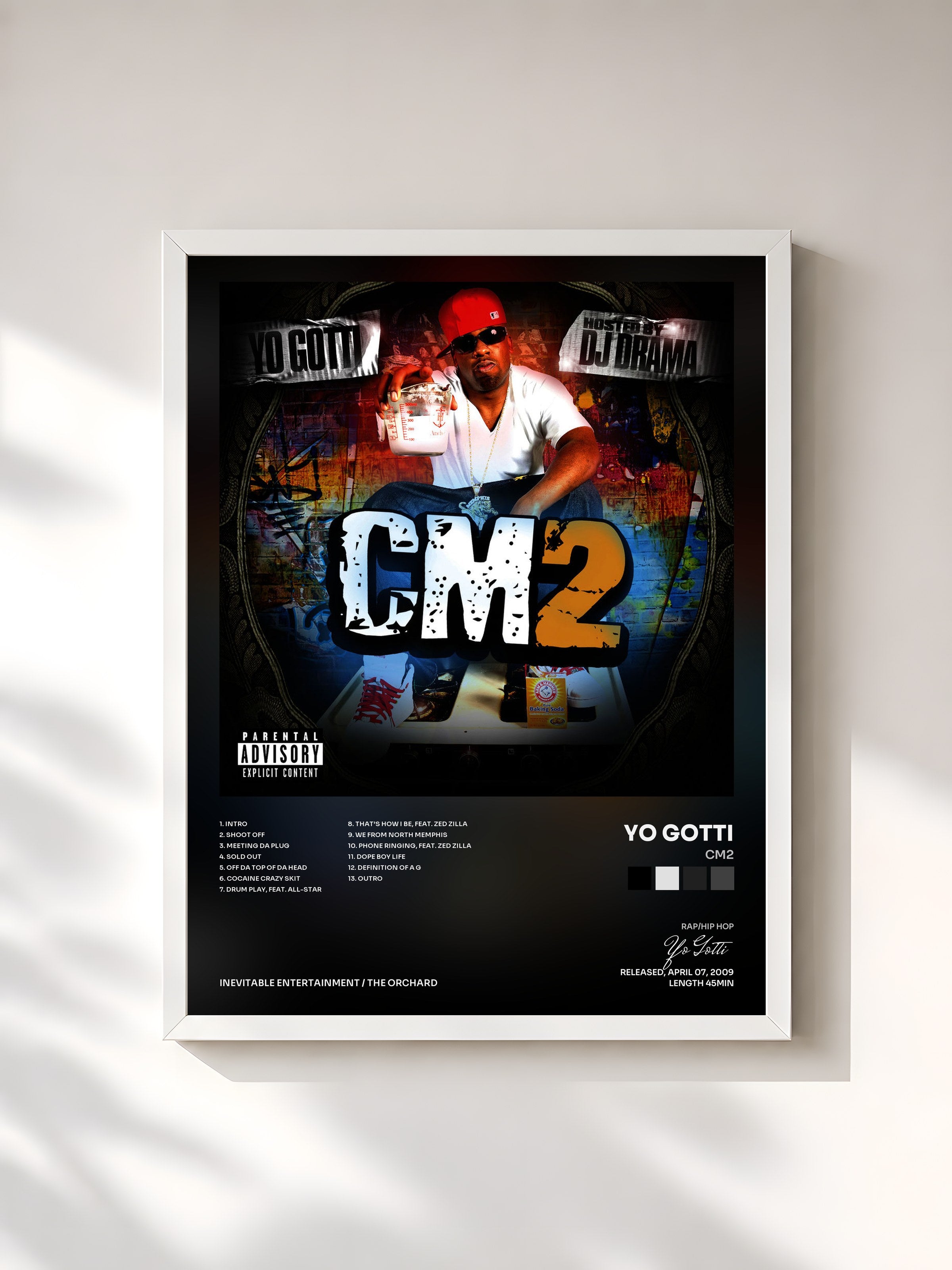 #blanc Tableau de l'album CM2 de Yo Gotti, cadre blanc, imprimé et encadré en France