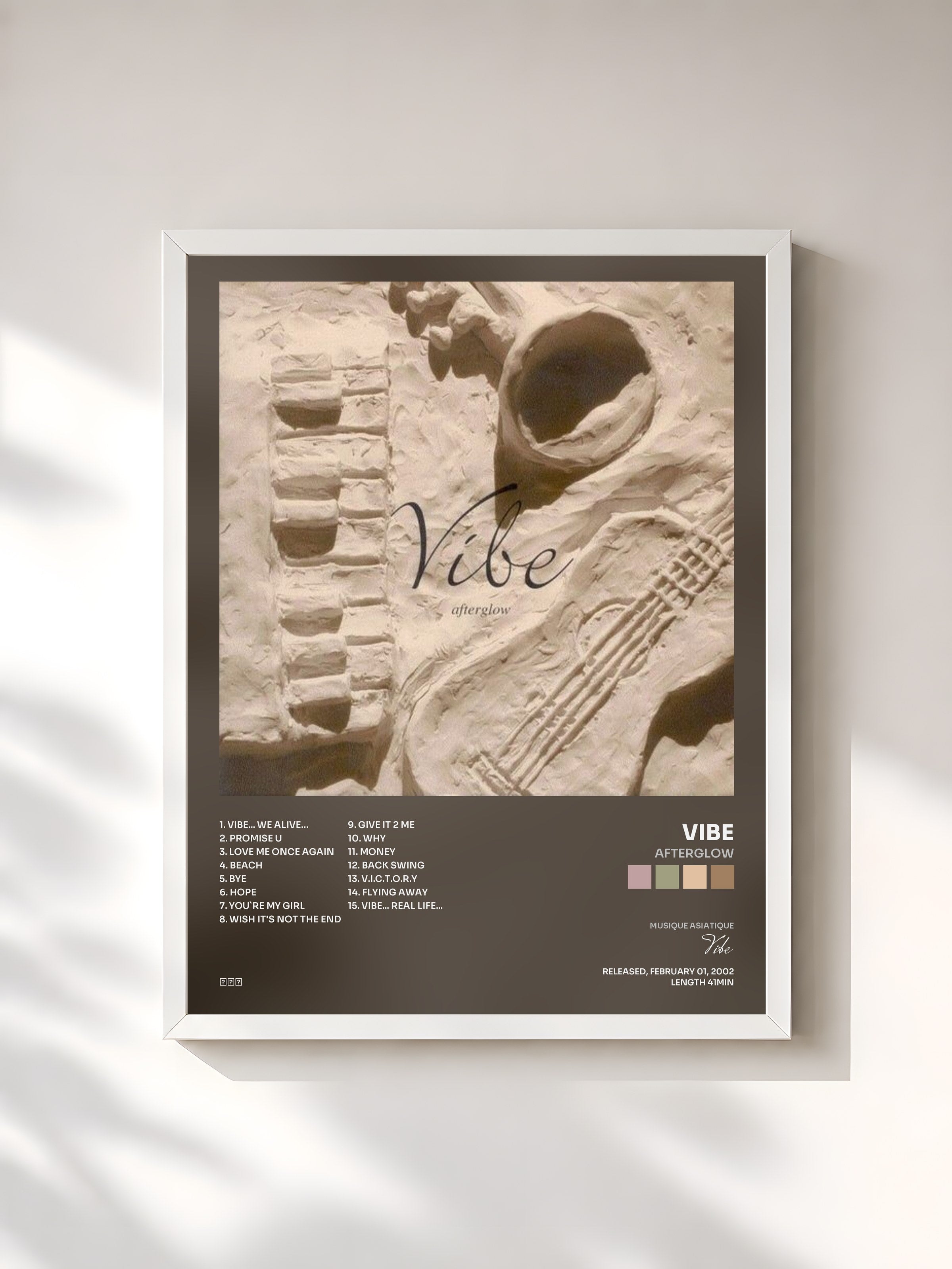 #blanc Tableau de l'album Afterglow de Vibe, cadre blanc, imprimé et encadré en France