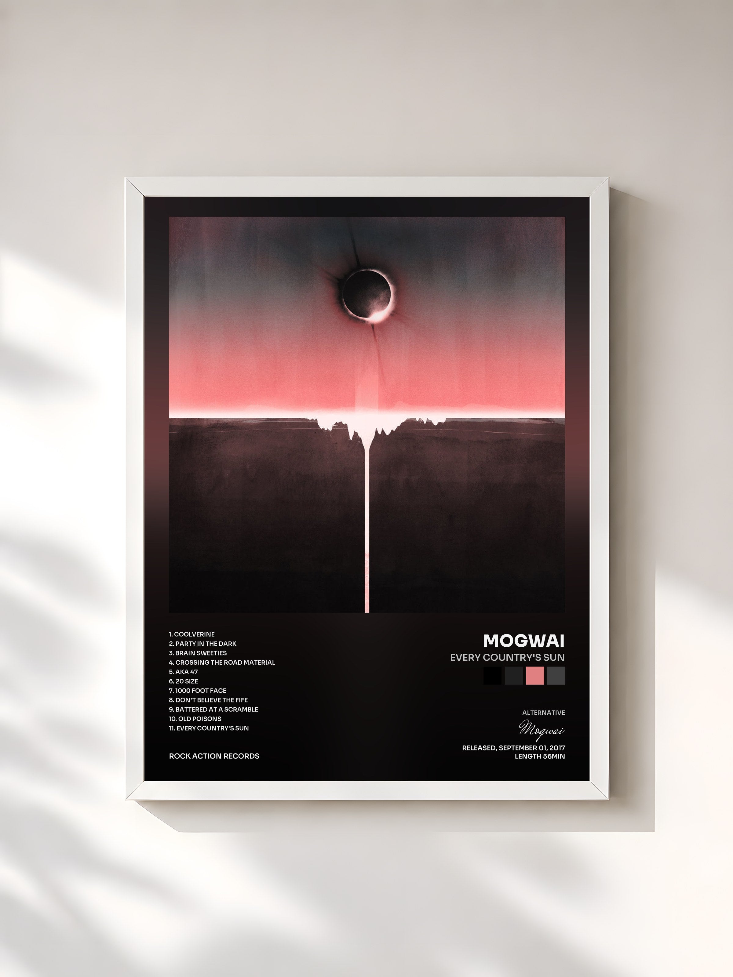 #blanc Tableau de l'album Every Country's Sun de Mogwai, cadre blanc, imprimé et encadré en France