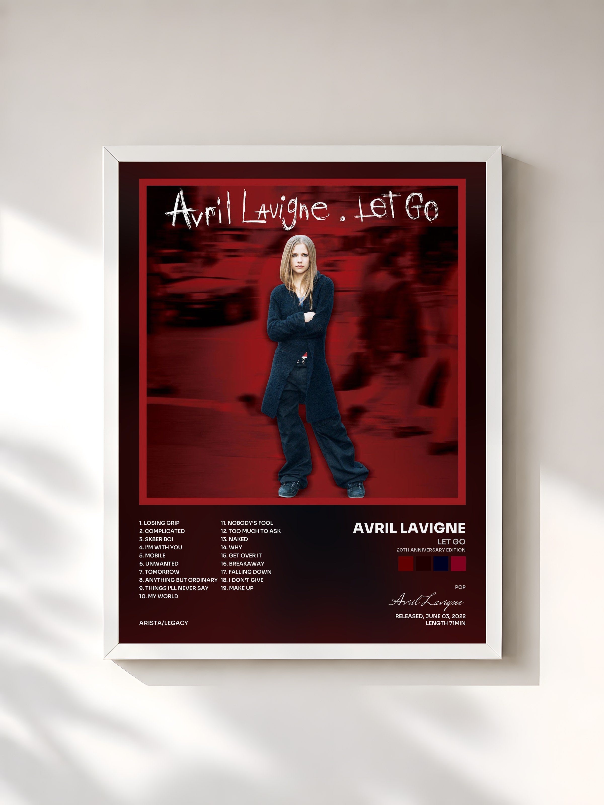 #blanc Tableau de l'album Let Go (20th Anniversary Edition) de Avril Lavigne, cadre blanc, imprimé et encadré en France
