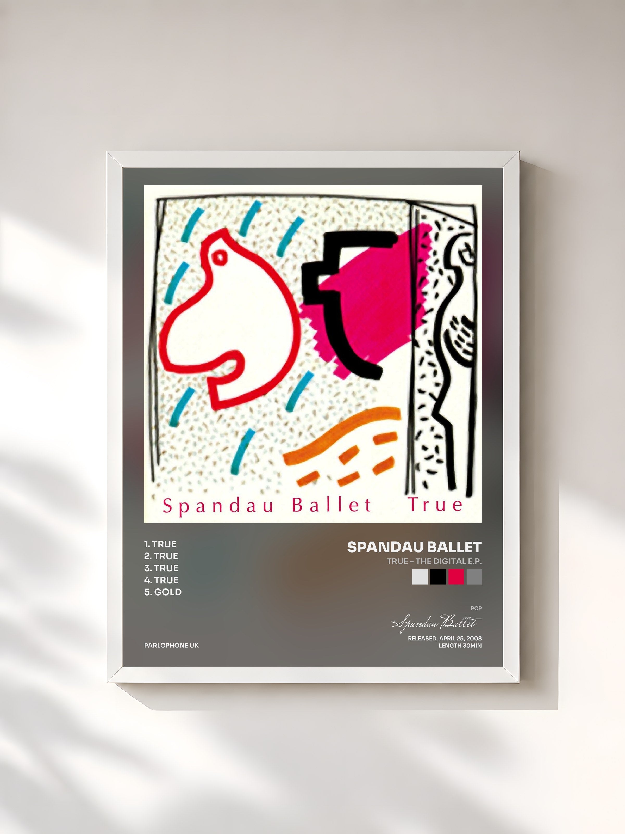 #blanc Tableau de l'album True - The Digital E.P. de Spandau Ballet, cadre blanc, imprimé et encadré en France