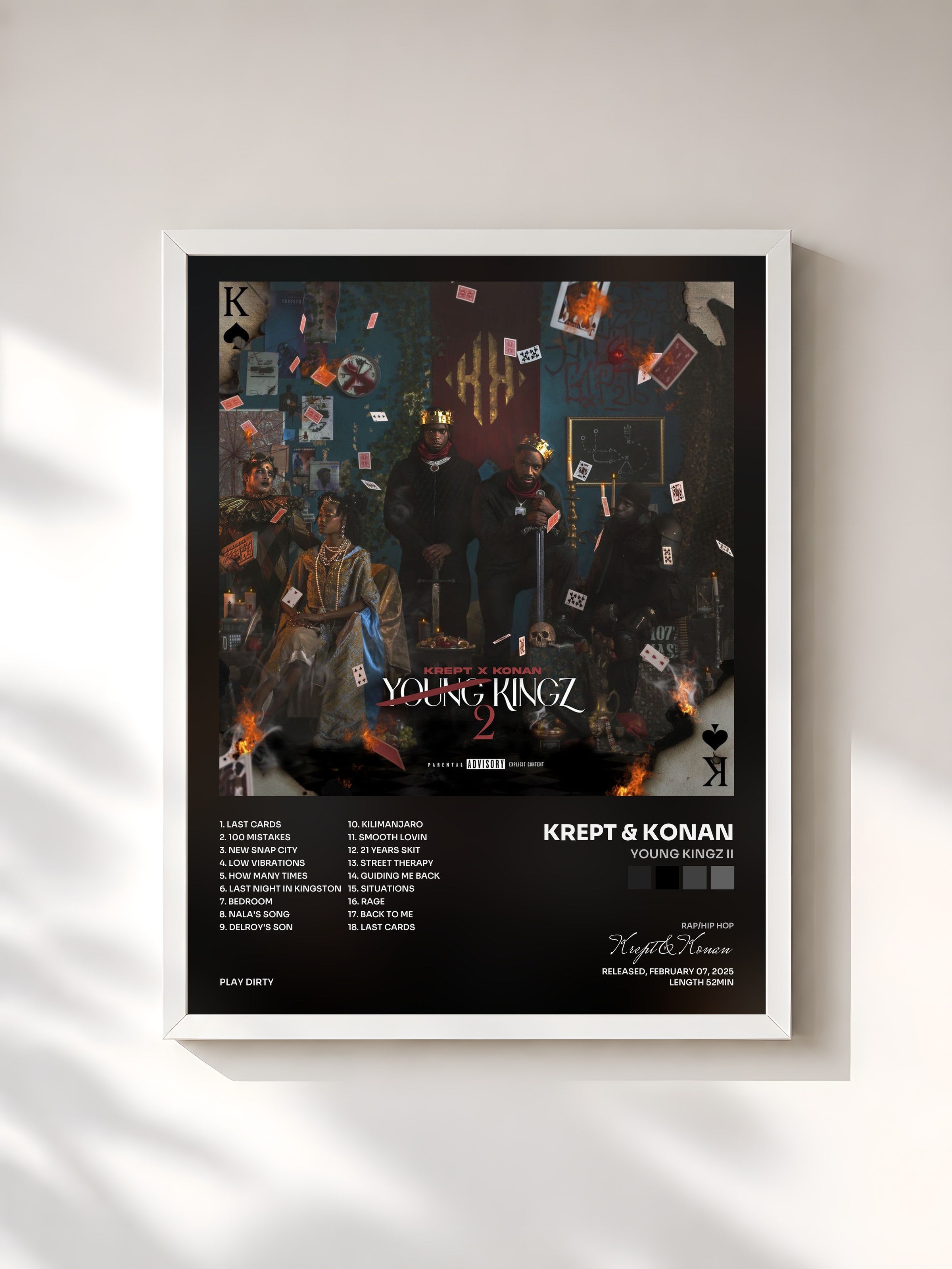 #blanc Tableau de l'album Young Kingz II de Krept & Konan, cadre blanc, imprimé et encadré en France