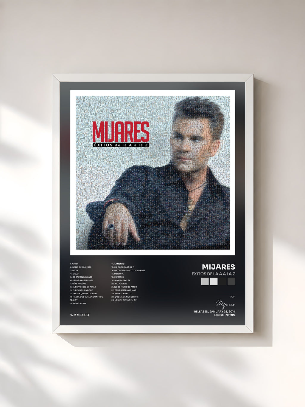 #blanc Tableau de l'album Exitos De la A a la Z de Mijares, cadre blanc, imprimé et encadré en France