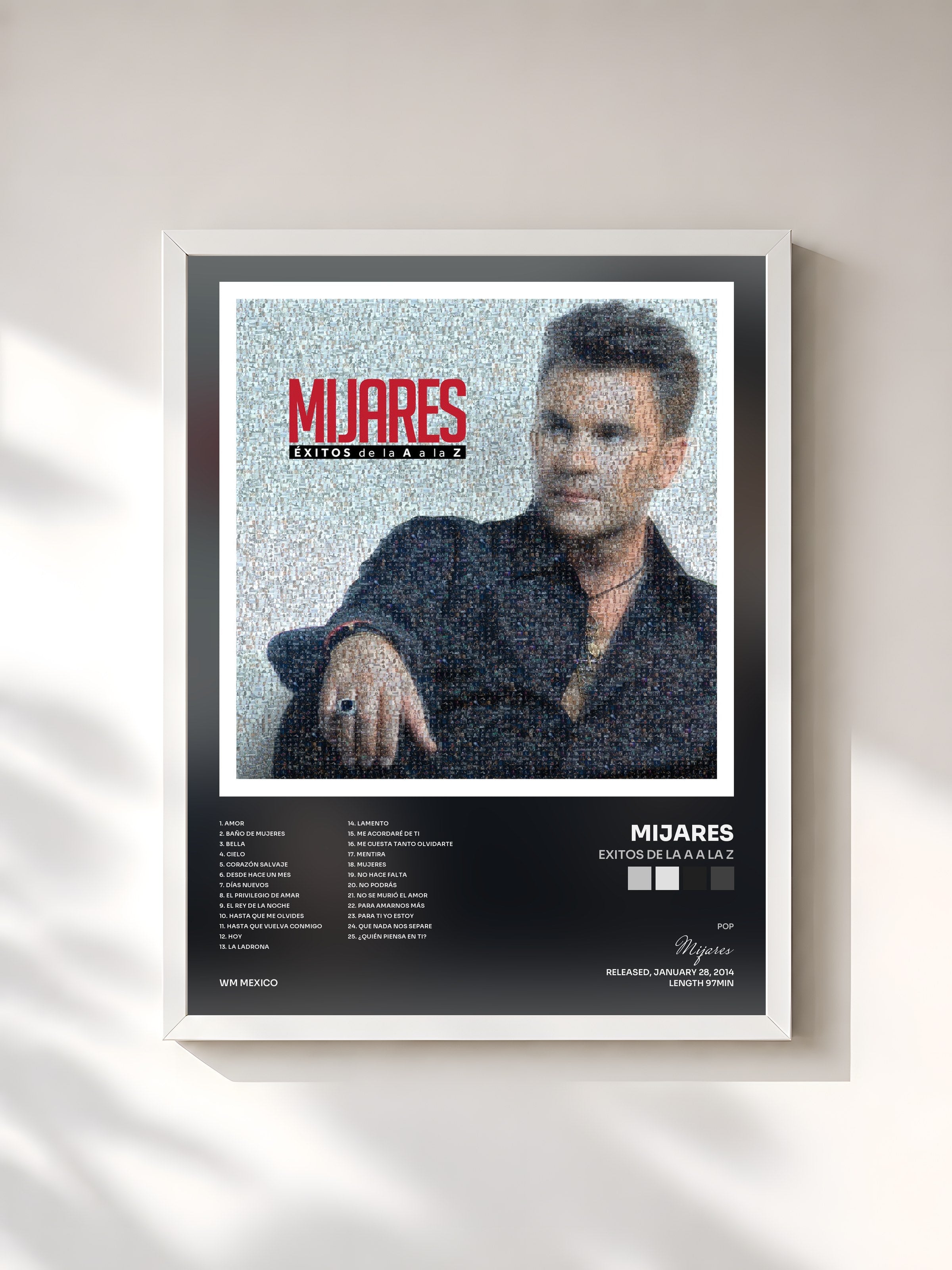 #blanc Tableau de l'album Exitos De la A a la Z de Mijares, cadre blanc, imprimé et encadré en France