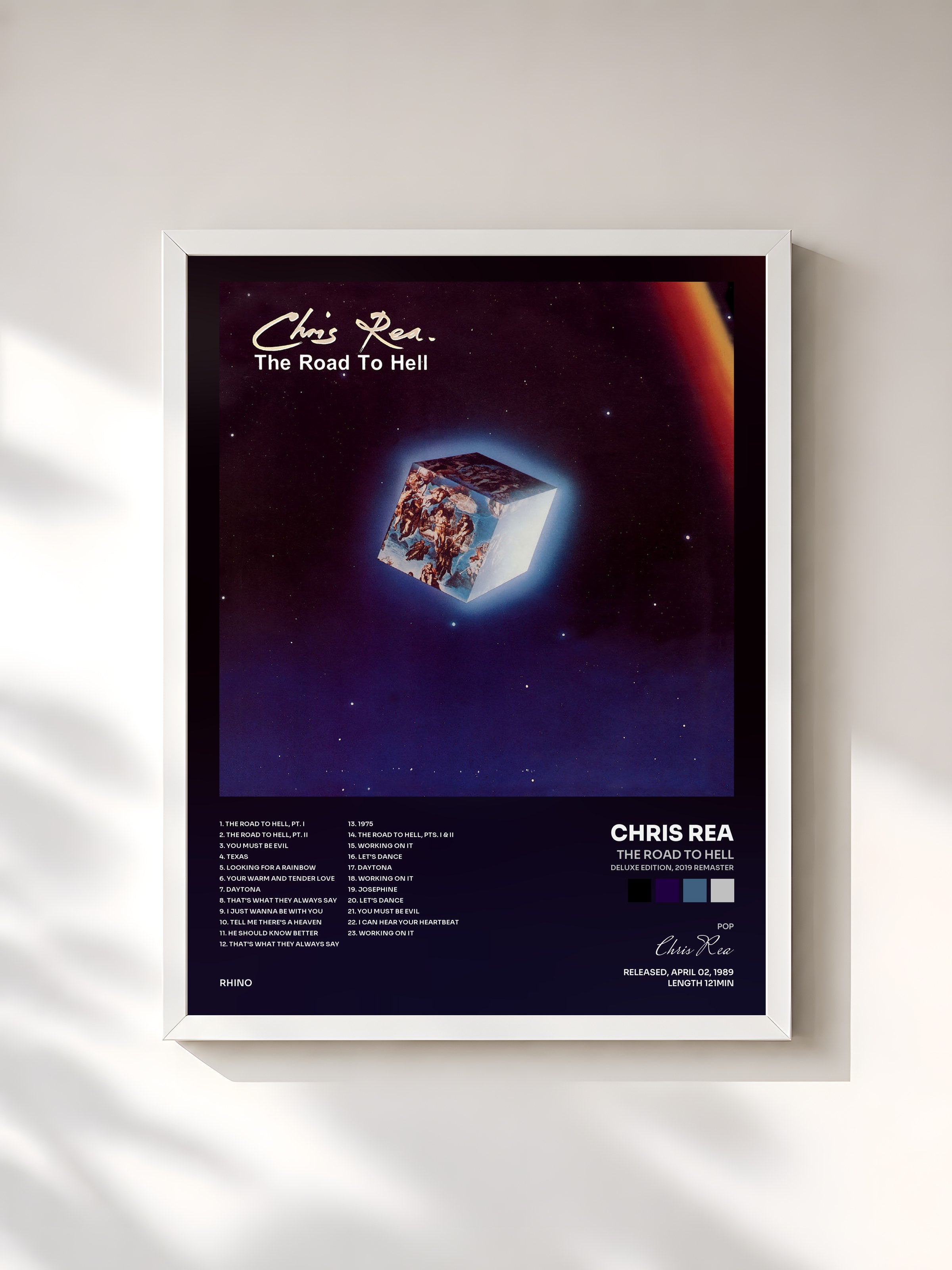 #blanc Tableau de l'album The Road to Hell (Deluxe Edition, 2019 Remaster) de Chris Rea, cadre blanc, imprimé et encadré en France