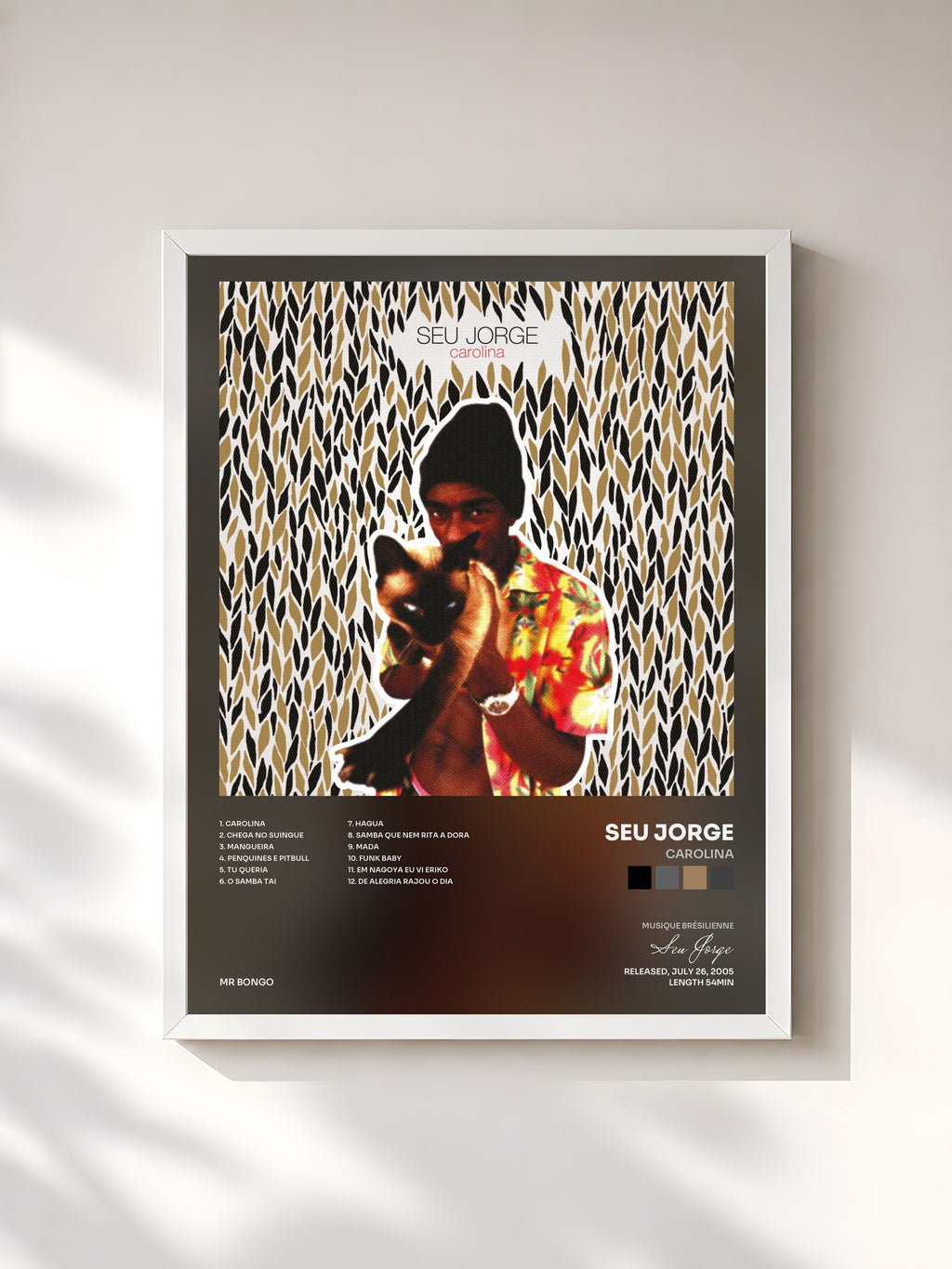 #blanc Tableau de l'album Carolina de Seu Jorge, cadre blanc, imprimé et encadré en France