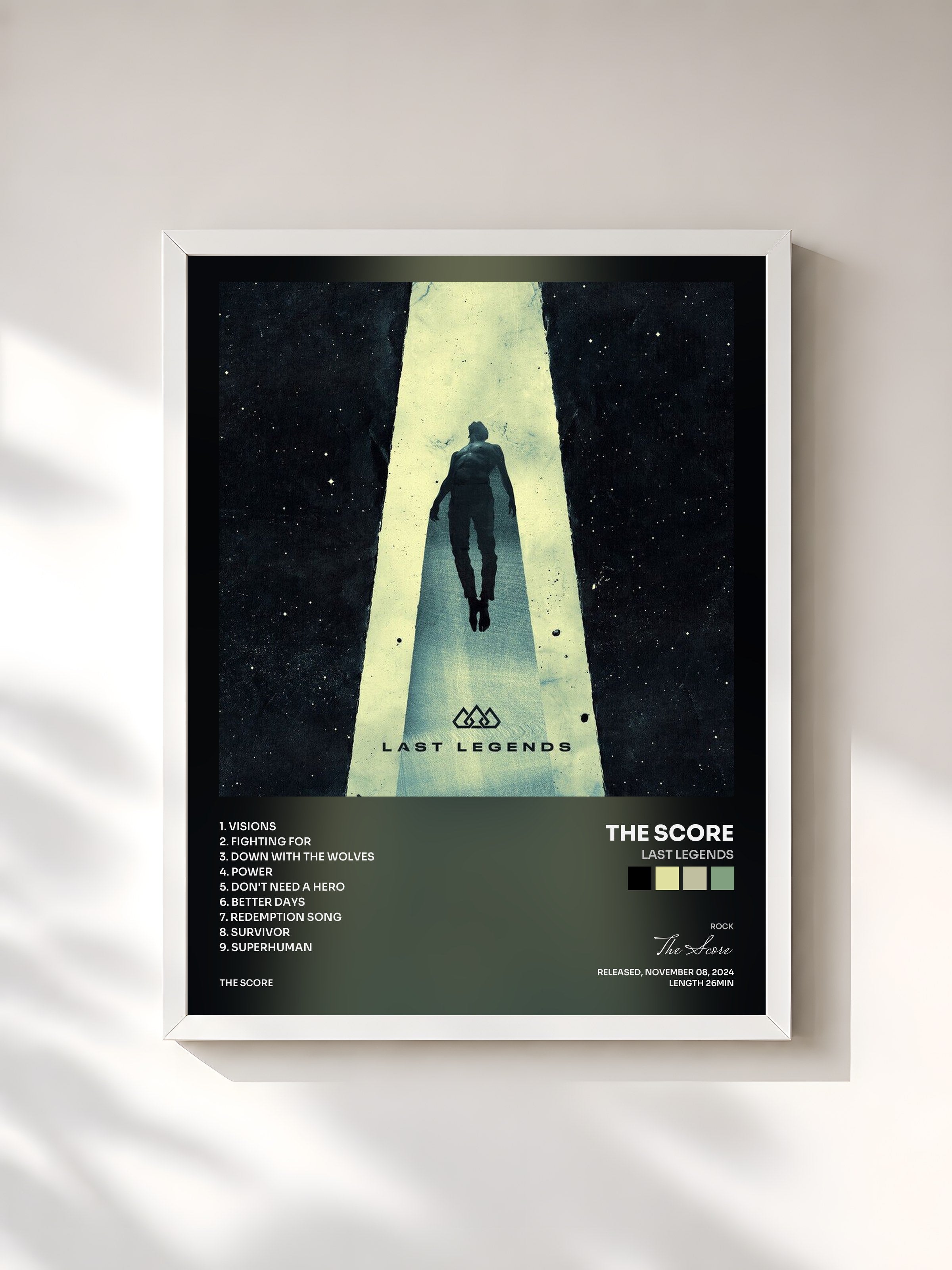 #blanc Tableau de l'album Last Legends de The Score, cadre blanc, imprimé et encadré en France