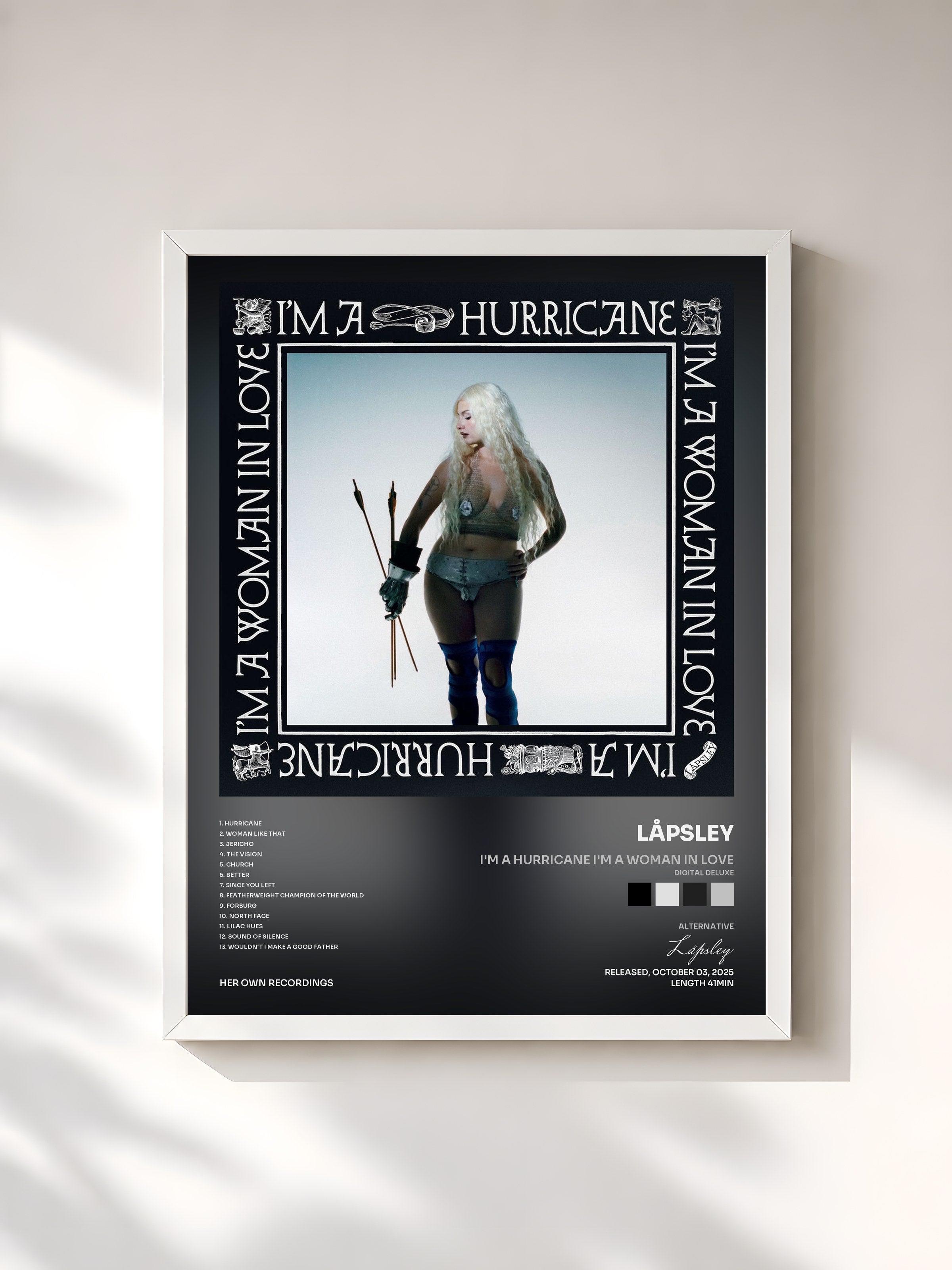 #blanc Tableau de l'album I'M A HURRICANE I'M A WOMAN IN LOVE (DIGITAL DELUXE) de Låpsley, cadre blanc, imprimé et encadré en France