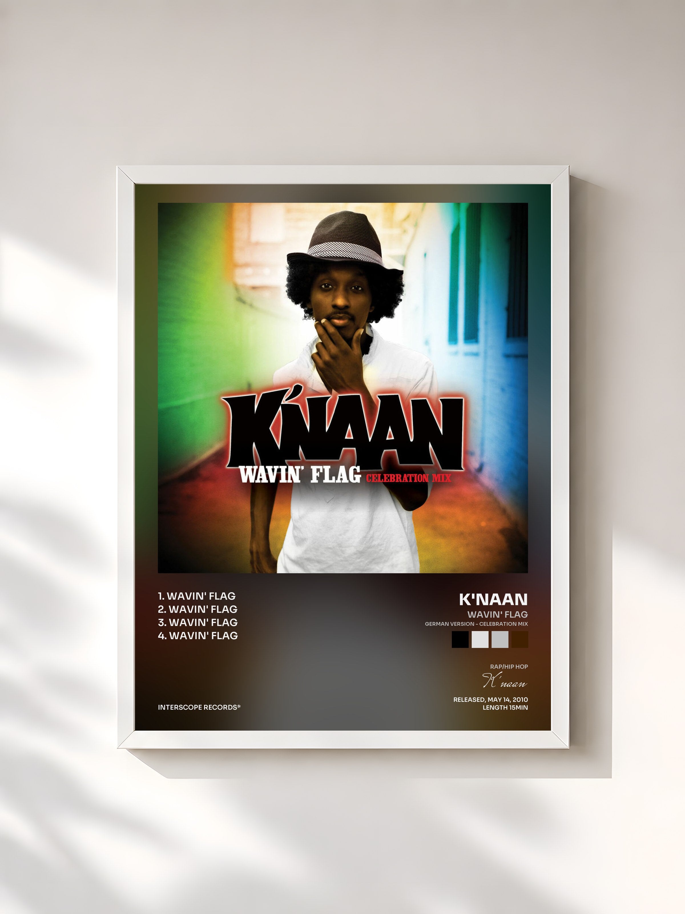 #blanc Tableau de l'album Wavin' Flag (German Version - Celebration Mix) de K'naan, cadre blanc, imprimé et encadré en France