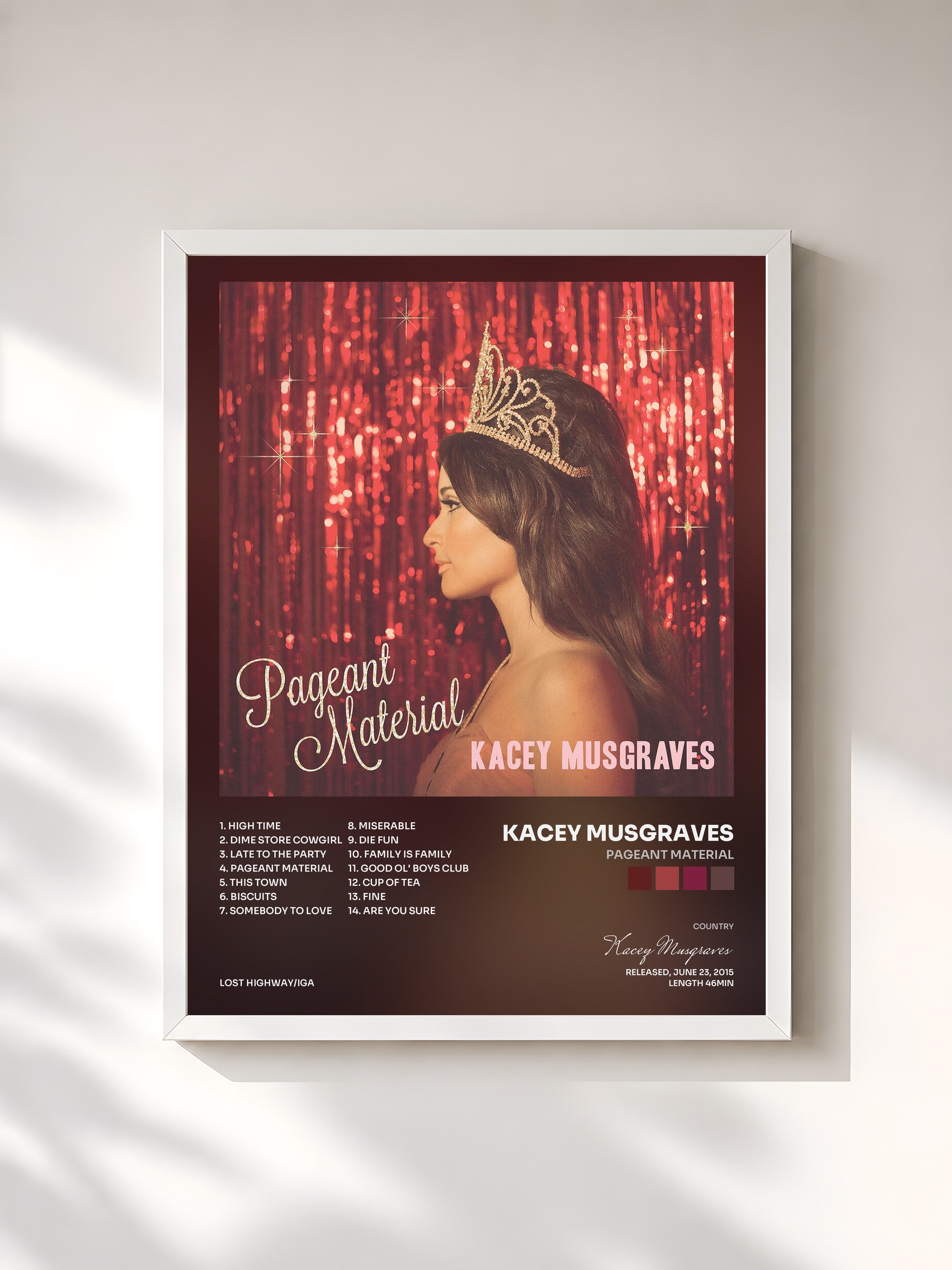 #blanc Tableau de l'album Pageant Material de Kacey Musgraves, cadre blanc, imprimé et encadré en France