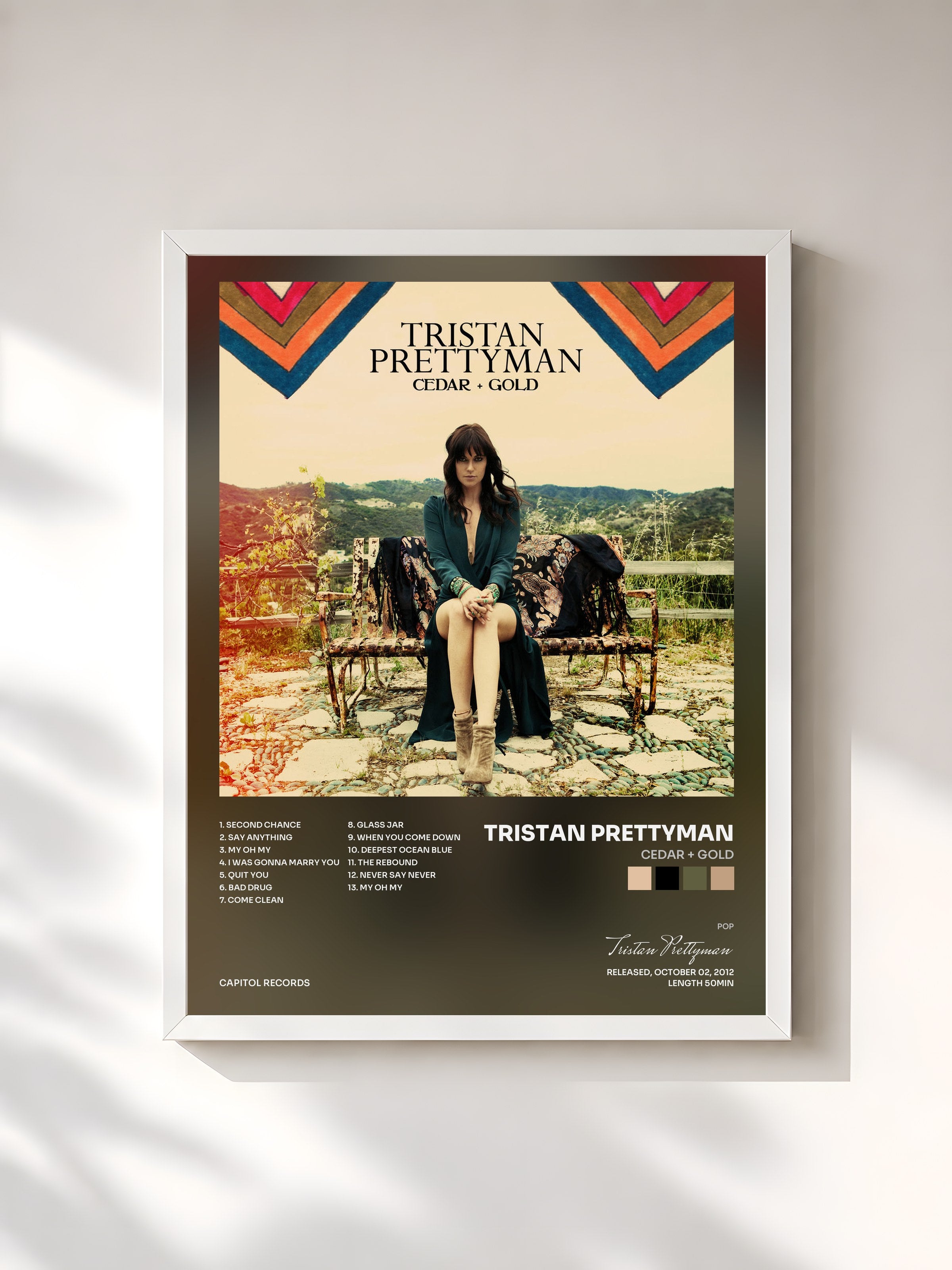 #blanc Tableau de l'album Cedar + Gold de Tristan Prettyman, cadre blanc, imprimé et encadré en France