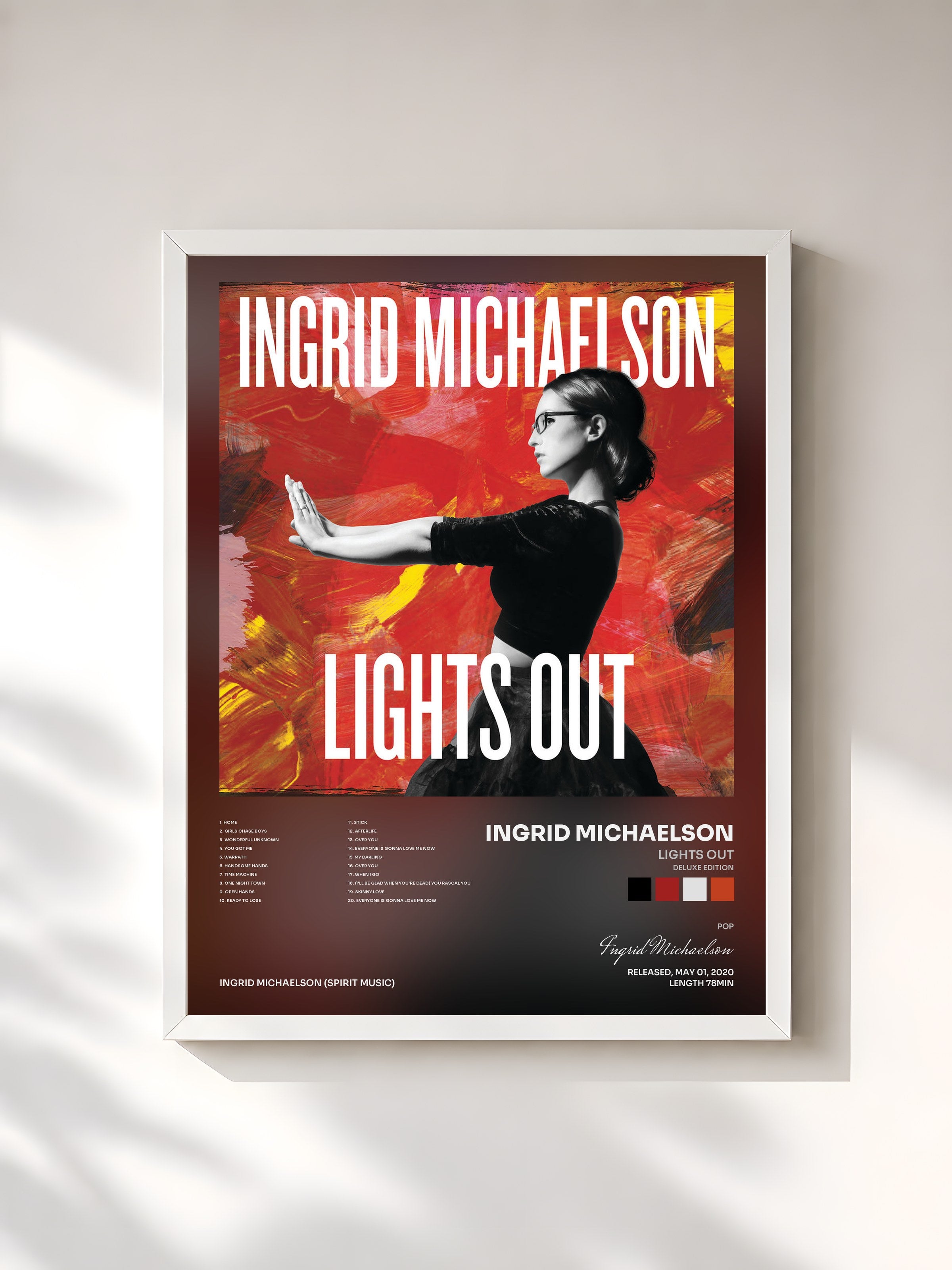 #blanc Tableau de l'album Lights Out (Deluxe Edition) de Ingrid Michaelson, cadre blanc, imprimé et encadré en France