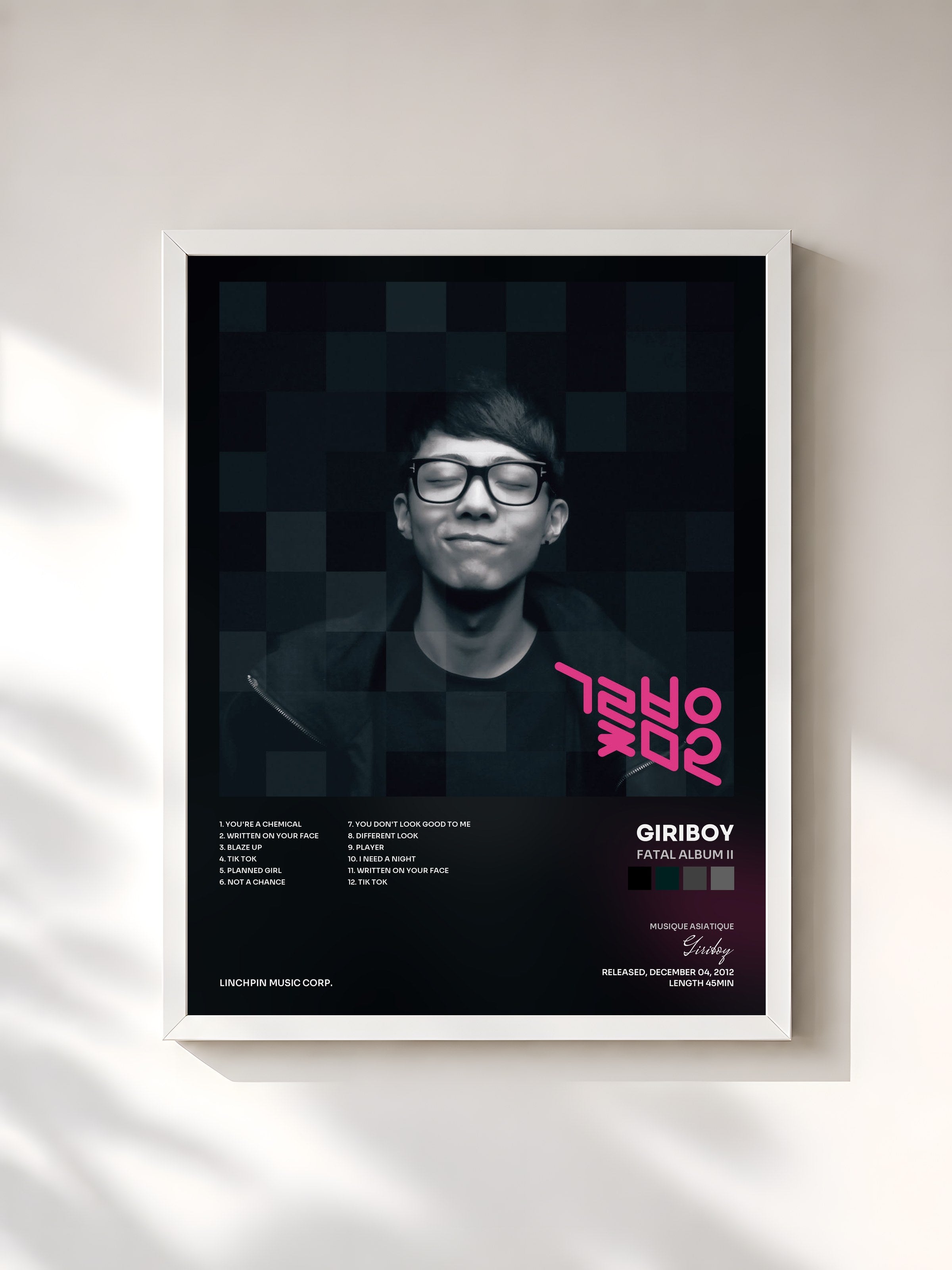 #blanc Tableau de l'album Fatal Album II de Giriboy, cadre blanc, imprimé et encadré en France