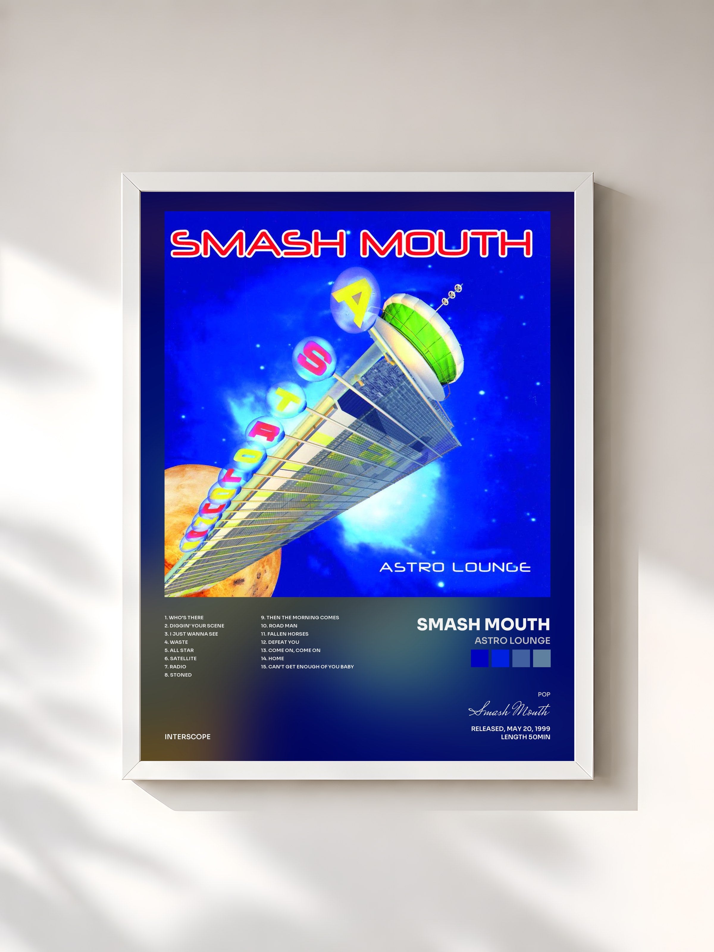 #blanc Tableau de l'album Astro Lounge de Smash Mouth, cadre blanc, imprimé et encadré en France