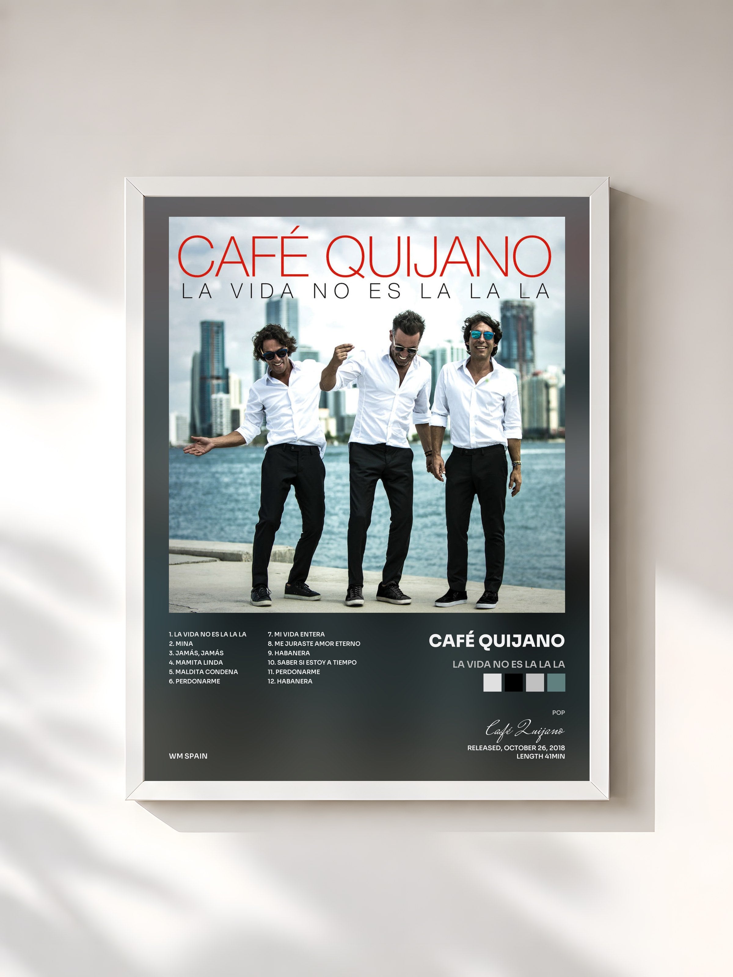 #blanc Tableau de l'album La vida no es La la la de Café Quijano, cadre blanc, imprimé et encadré en France