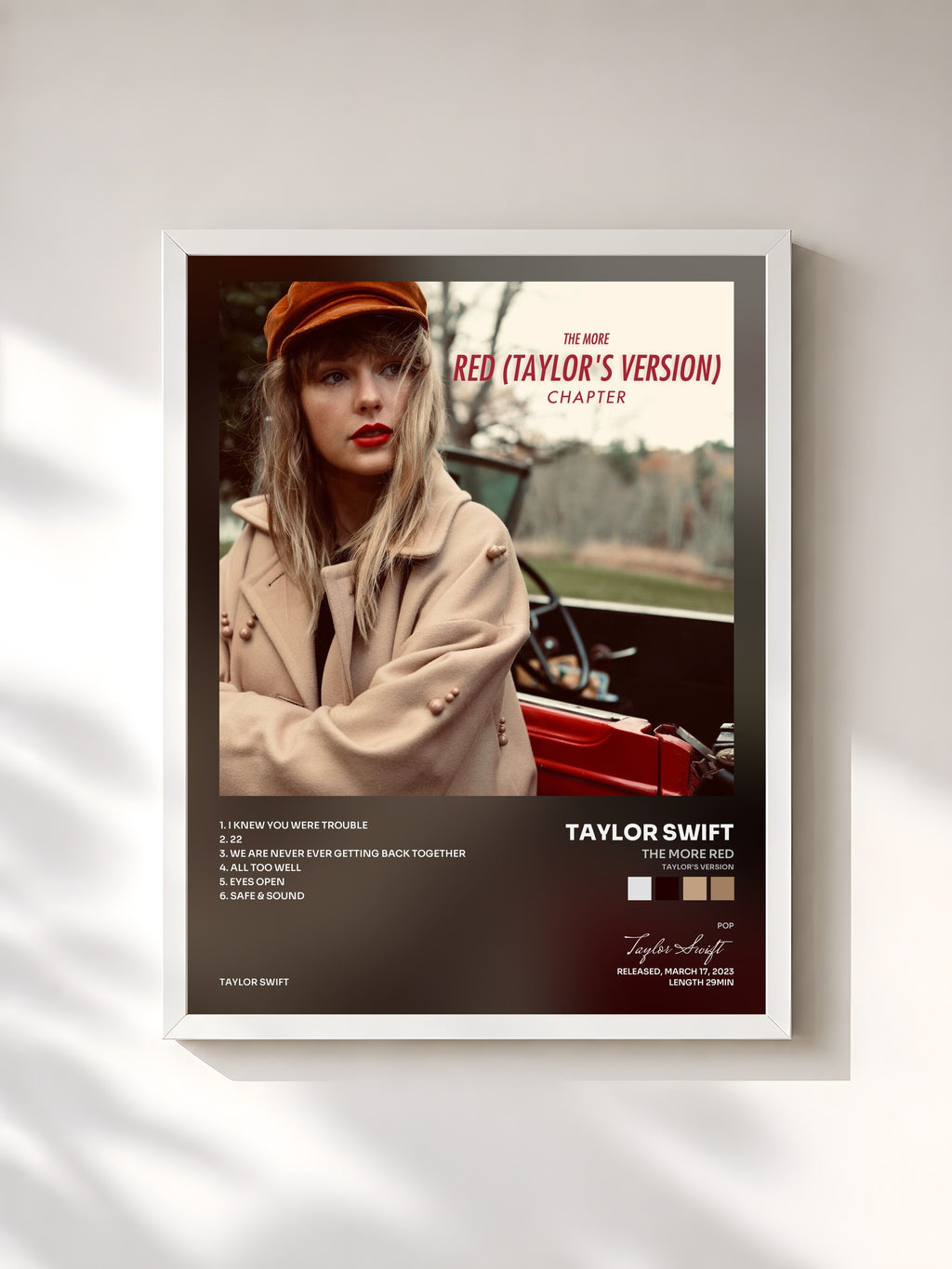 #blanc Tableau de l'album The More Red (Taylor’s Version) Chapter de Taylor Swift, cadre blanc, imprimé et encadré en France
