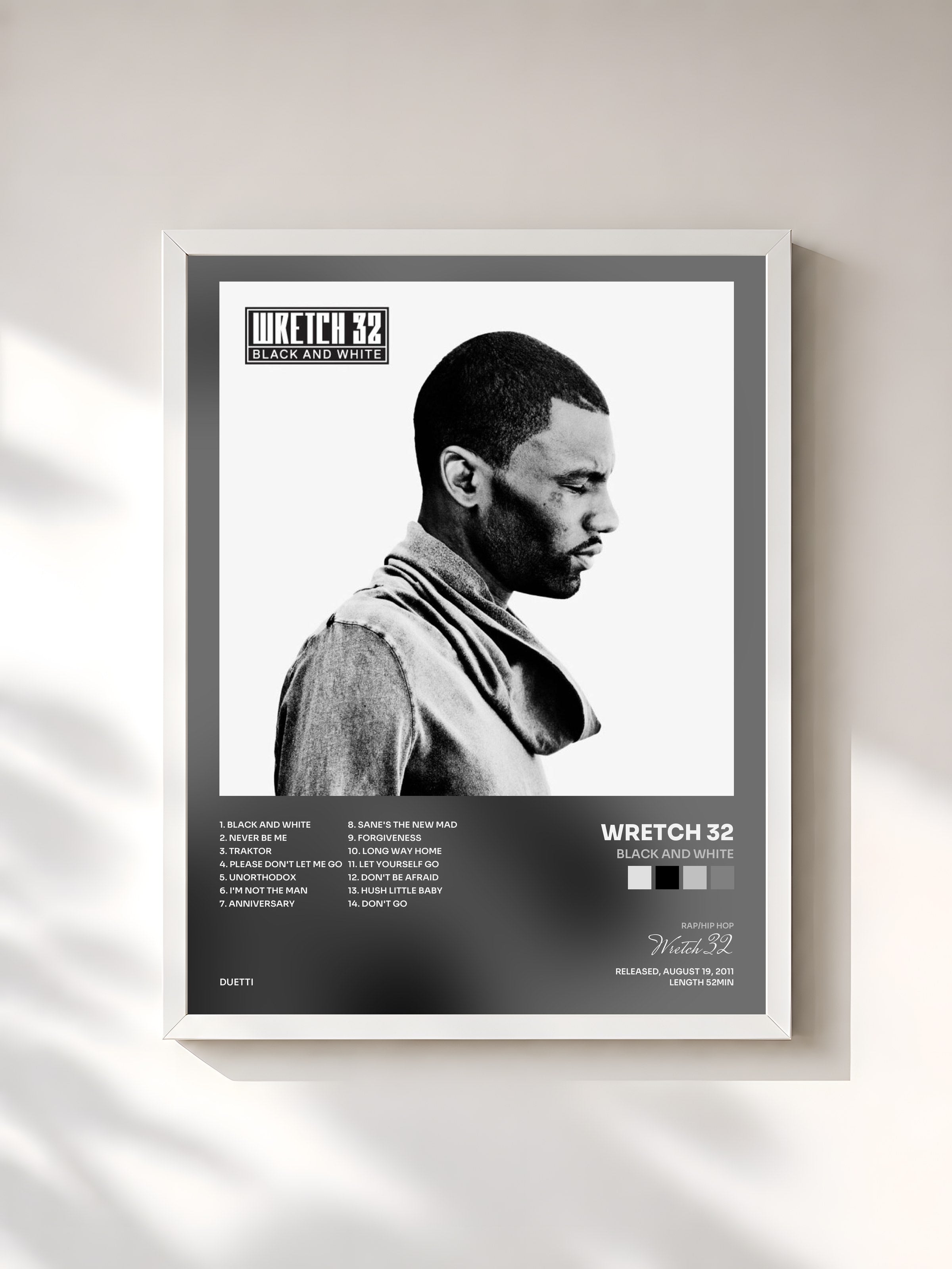 #blanc Tableau de l'album Black and White de Wretch 32, cadre blanc, imprimé et encadré en France