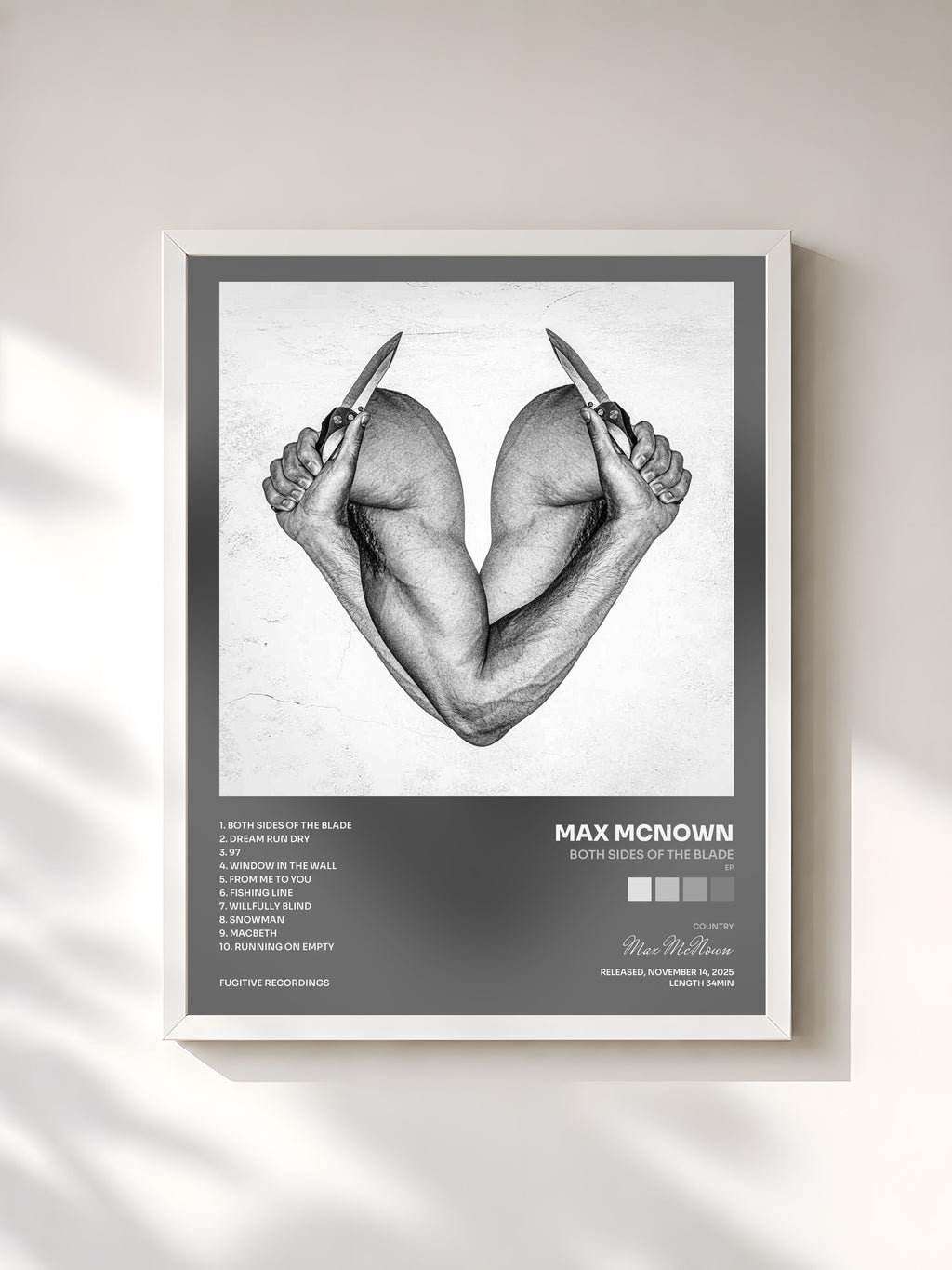 #blanc Both Sides of the Blade (EP) by Max McNown as a framed art print, white frame, printed and framed in France