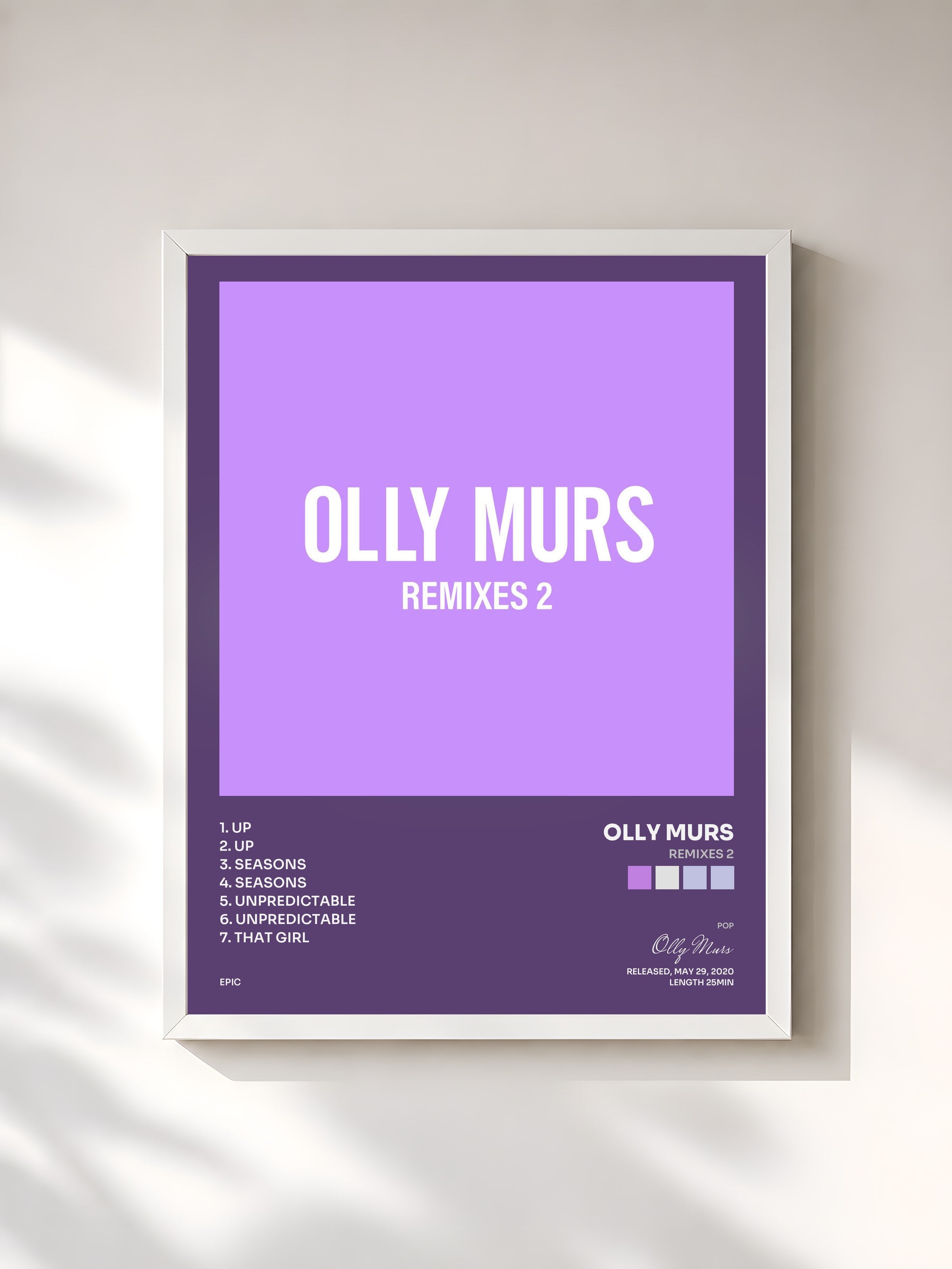 #blanc Tableau de l'album Remixes 2 de Olly Murs, cadre blanc, imprimé et encadré en France