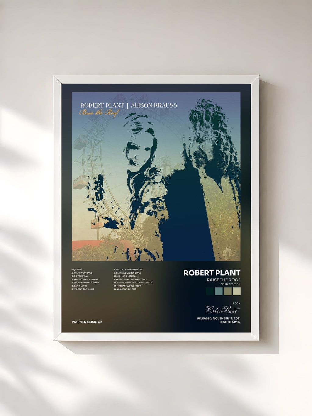 #blanc Raise The Roof (Deluxe Edition) von Robert Plant als gerahmter Kunstdruck, weißer Rahmen, gedruckt und gerahmt in Frankreich